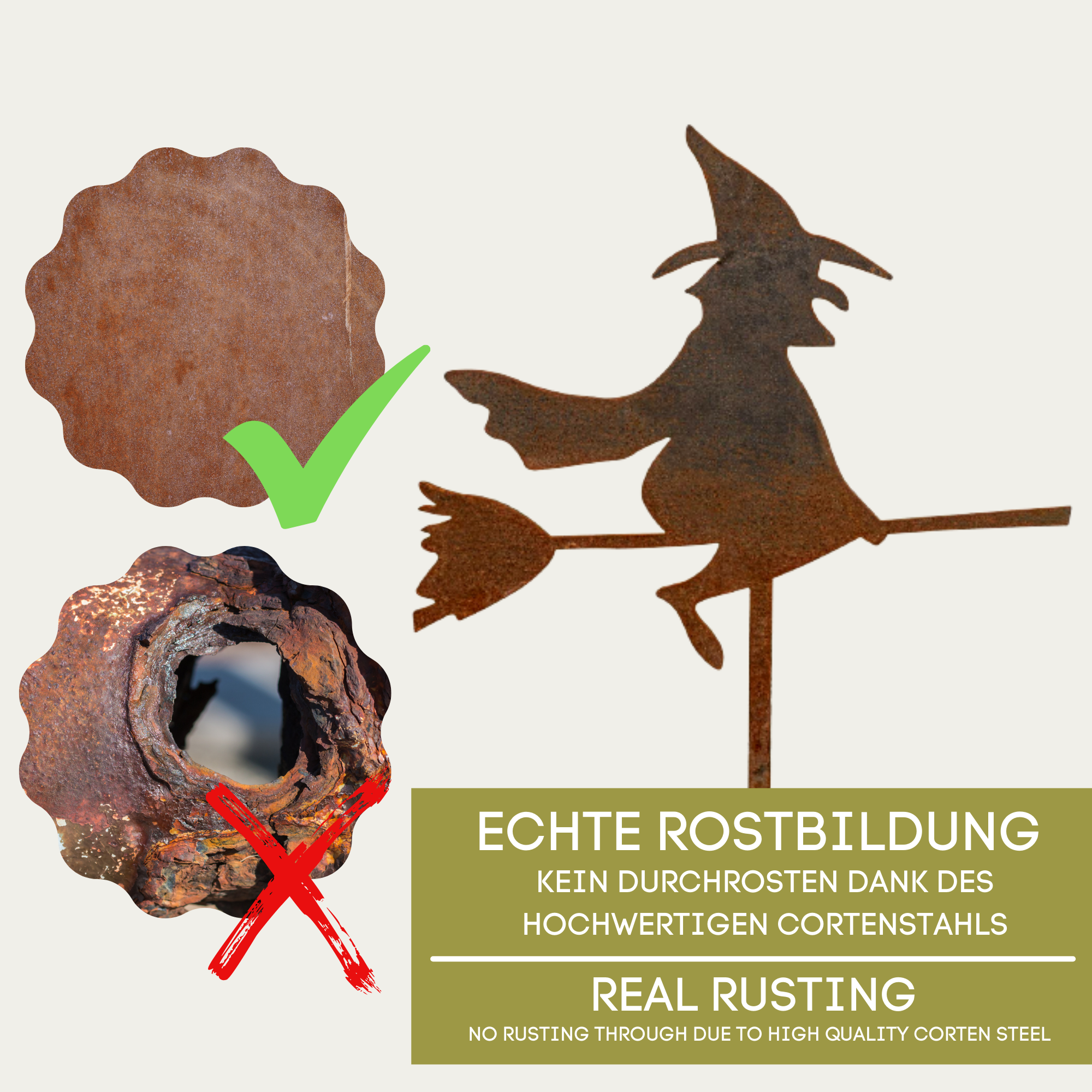Edelrost Hexe Gartenstecker-einfach einsteckbare Rostdeko aus hochwertigem Cortenstahl - Gartendeko rost