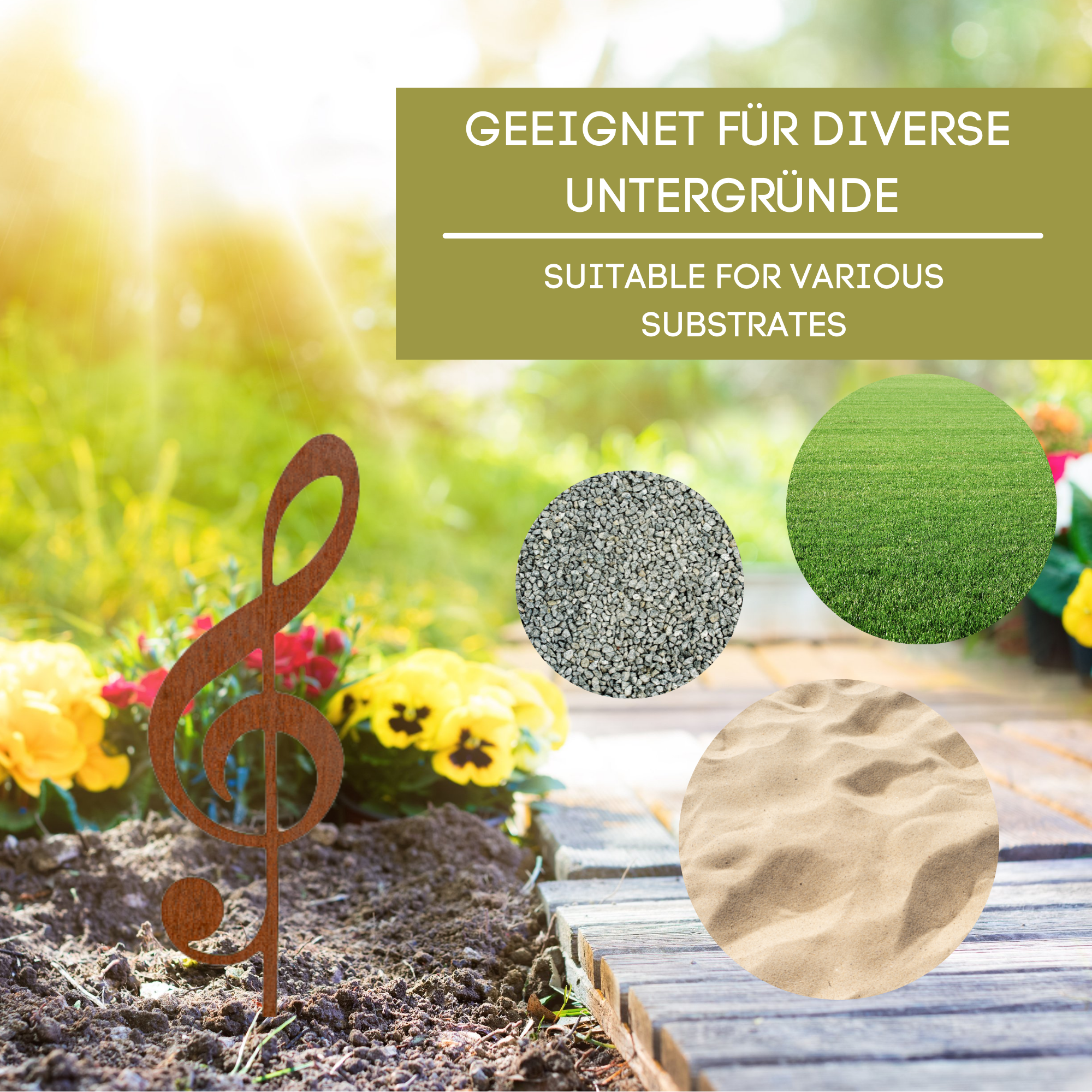 Edelrost Notenschlüssel Beetstecker-einfach einsteckbare Rostdeko aus hochwertigem Cortenstahl für Garten, Terrasse-Gartendeko rost