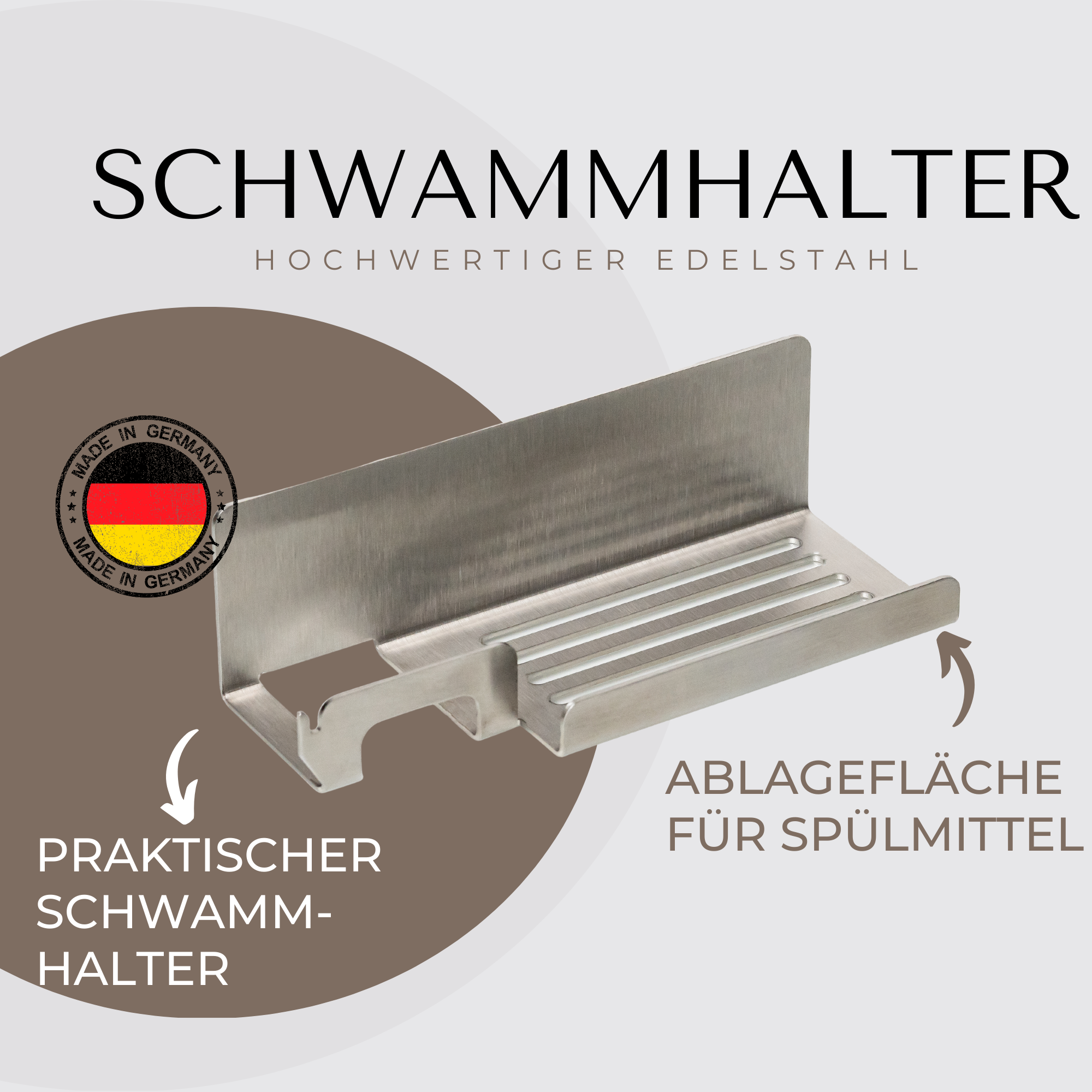 Spülbecken Organizer – Edelstahl Utensilienhalter Küche/ Spüle Organizer – Selbstklebend mit Spüllappen Halterung– Made in Germany