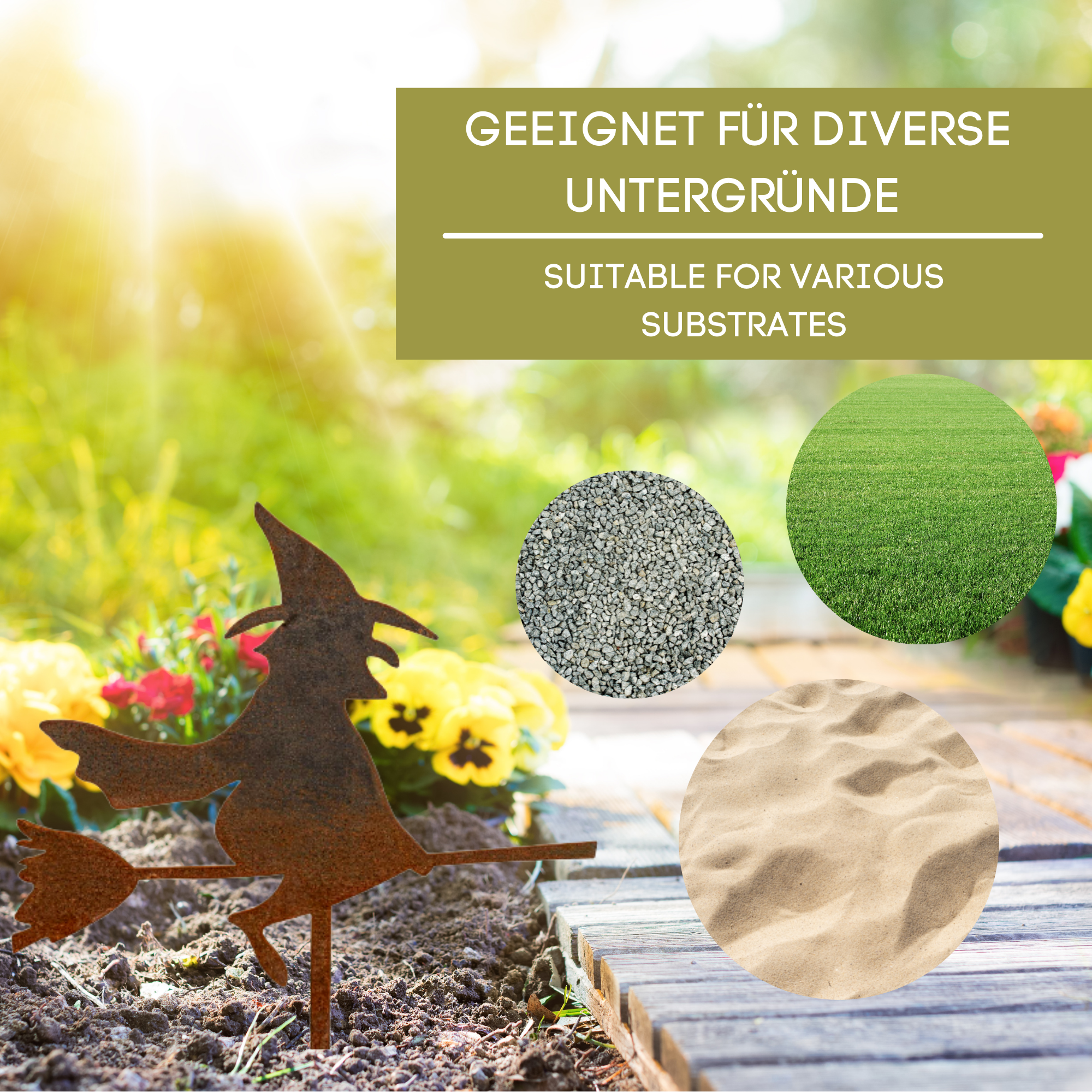 Edelrost Hexe Gartenstecker-einfach einsteckbare Rostdeko aus hochwertigem Cortenstahl - Gartendeko rost