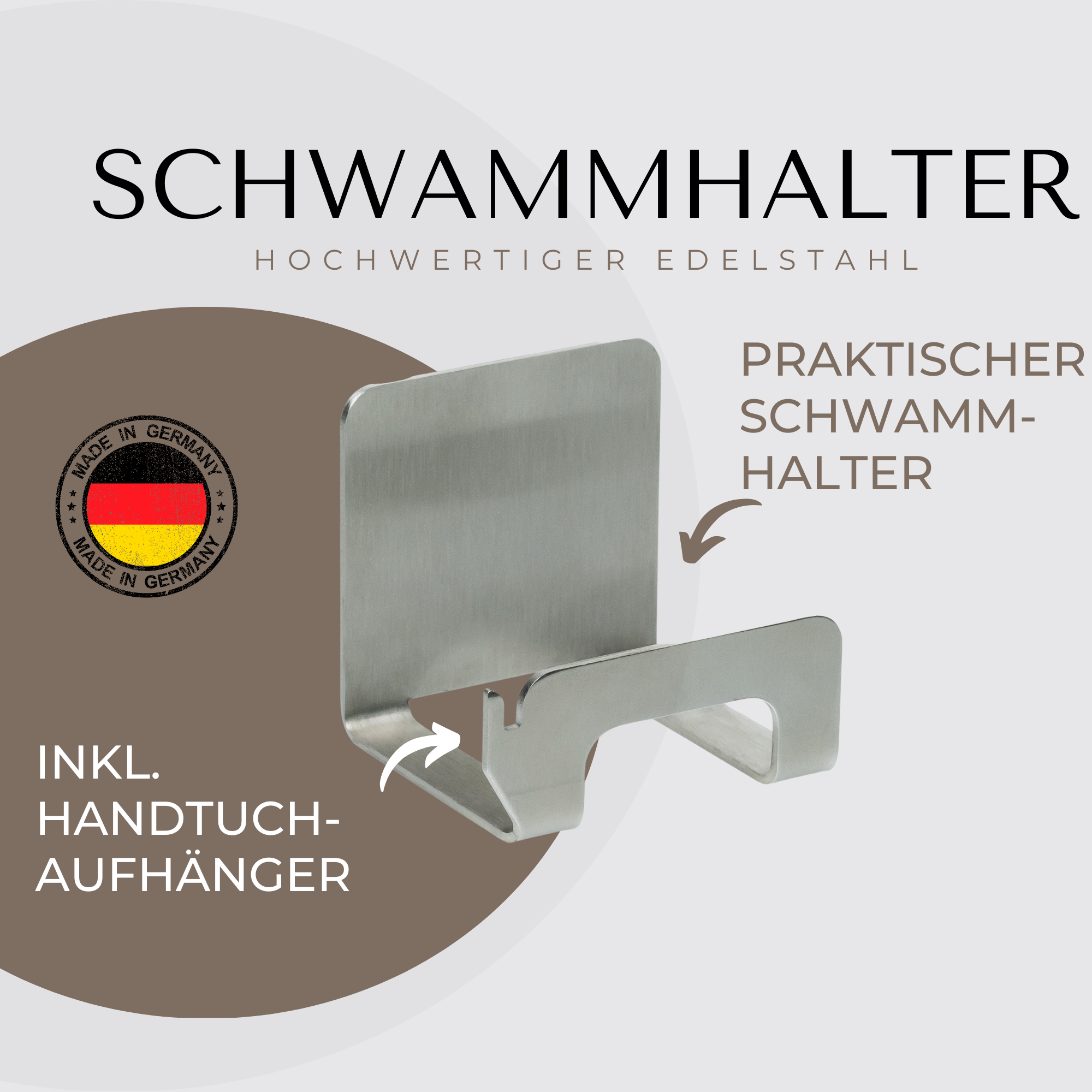 Schwammhalter Küche – Edelstahl Spülschwamm Halterung / Schwammhalter Spülbecken – Selbstklebend mit Spültuchhalter – Made in Germany