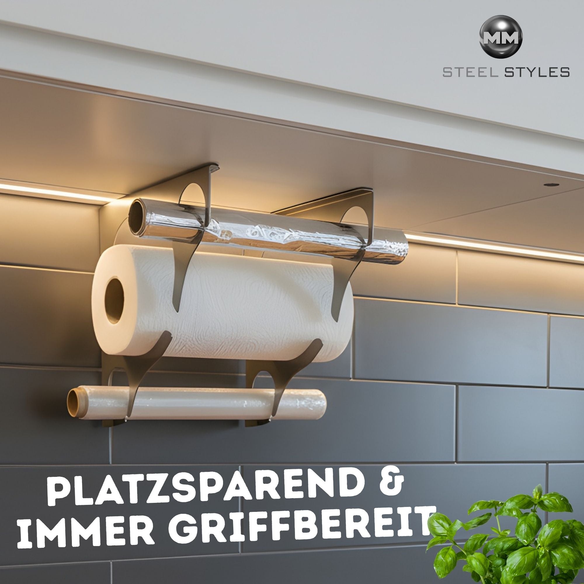 Küchenrollenhalter aus Edelstahl – Wandhalter zum Kleben ohne Bohren – Platzsparende Lösung für die Küche – Starker Halt – Nachhaltige Produktion