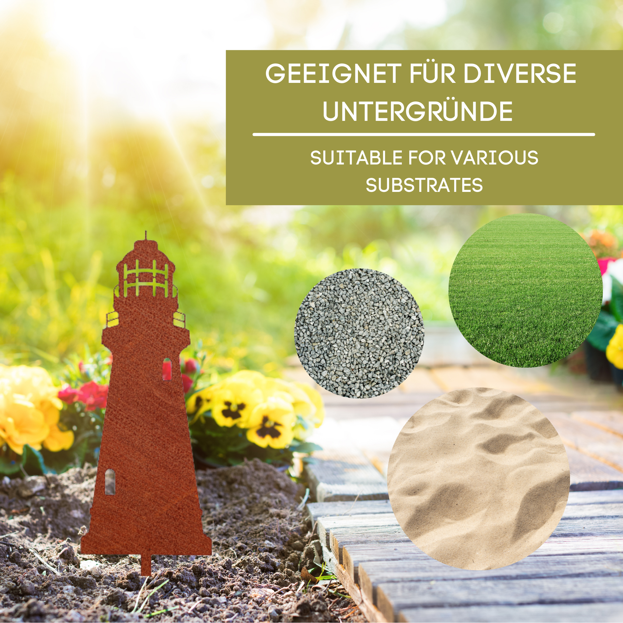 Edelrost Leuchtturm Gartenstecker-einfach einsteckbare Rostdeko aus hochwertigem Cortenstahl - Gartendeko rost
