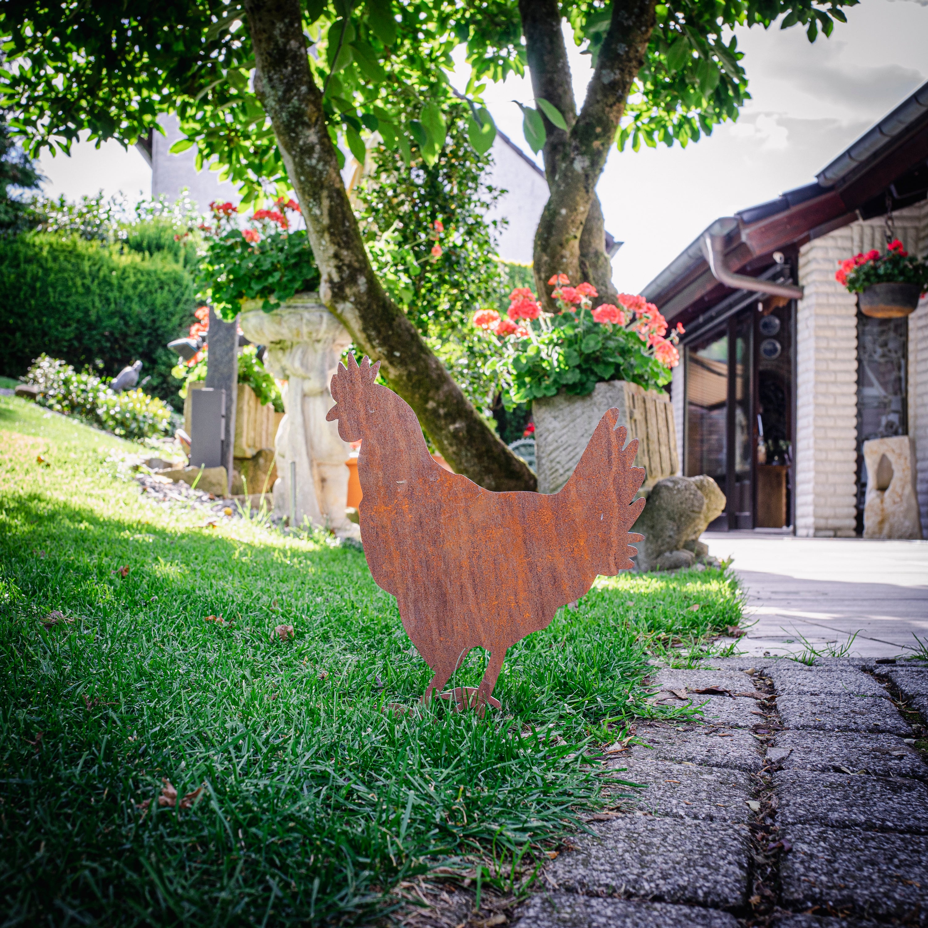 Edelrost Huhn Gartenstecker-einfach einsteckbare Rostdeko aus hochwertigem Cortenstahl - Gartendeko rost