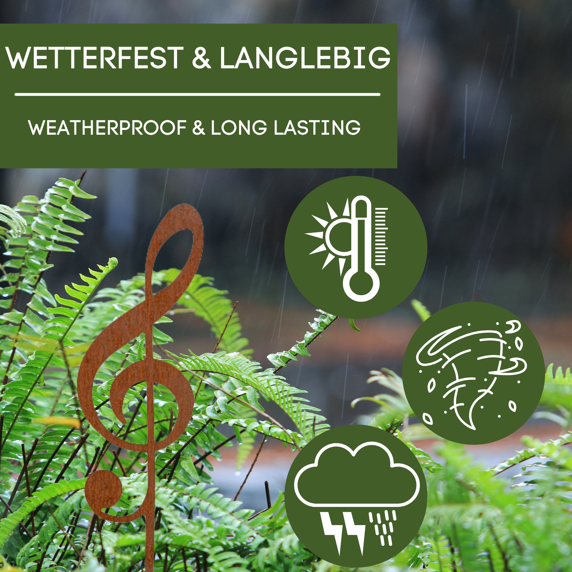 Edelrost Notenschlüssel Beetstecker-einfach einsteckbare Rostdeko aus hochwertigem Cortenstahl für Garten, Terrasse-Gartendeko rost