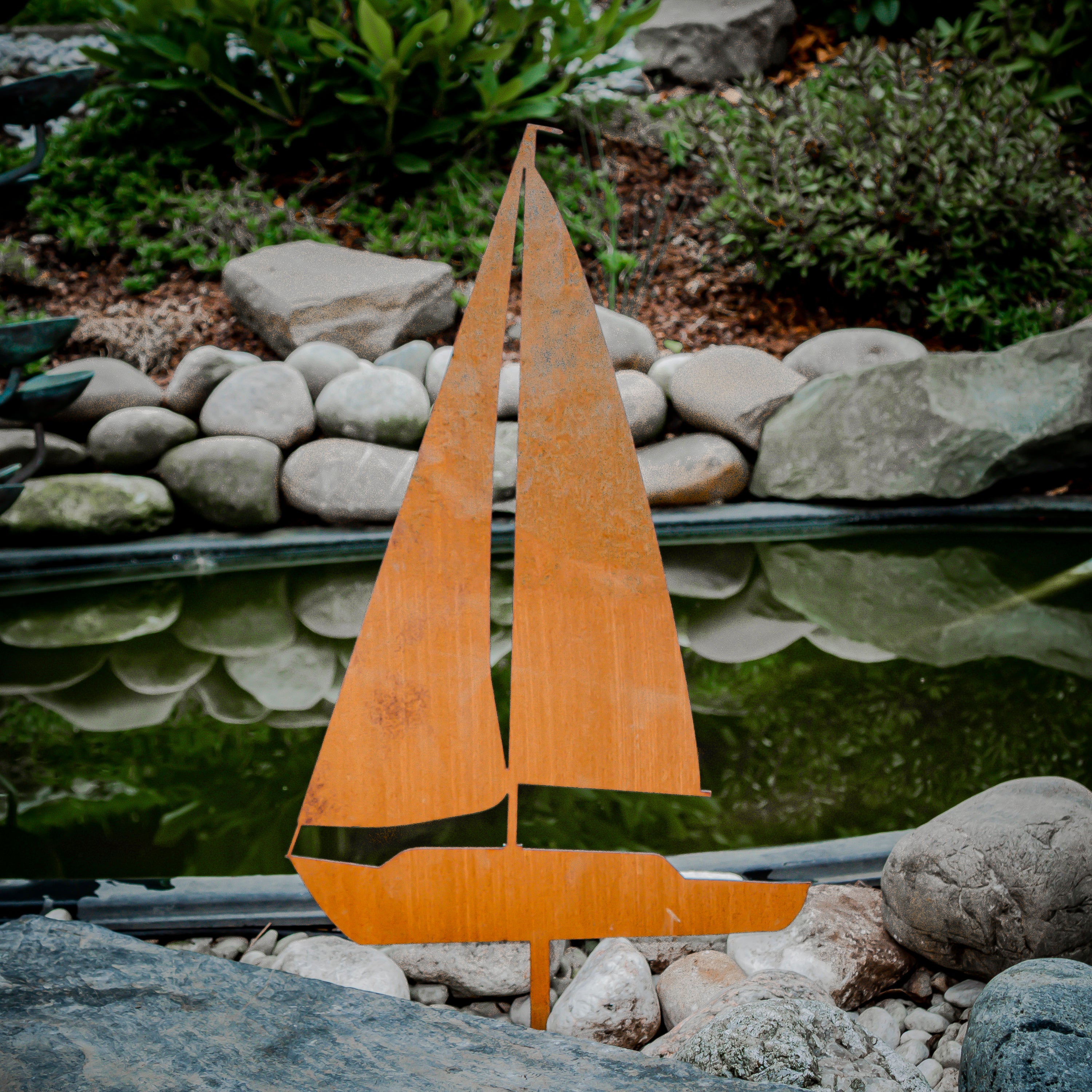 Edelrost Segelboot Gartenstecker- Teichdeko rost - Rostdeko groß