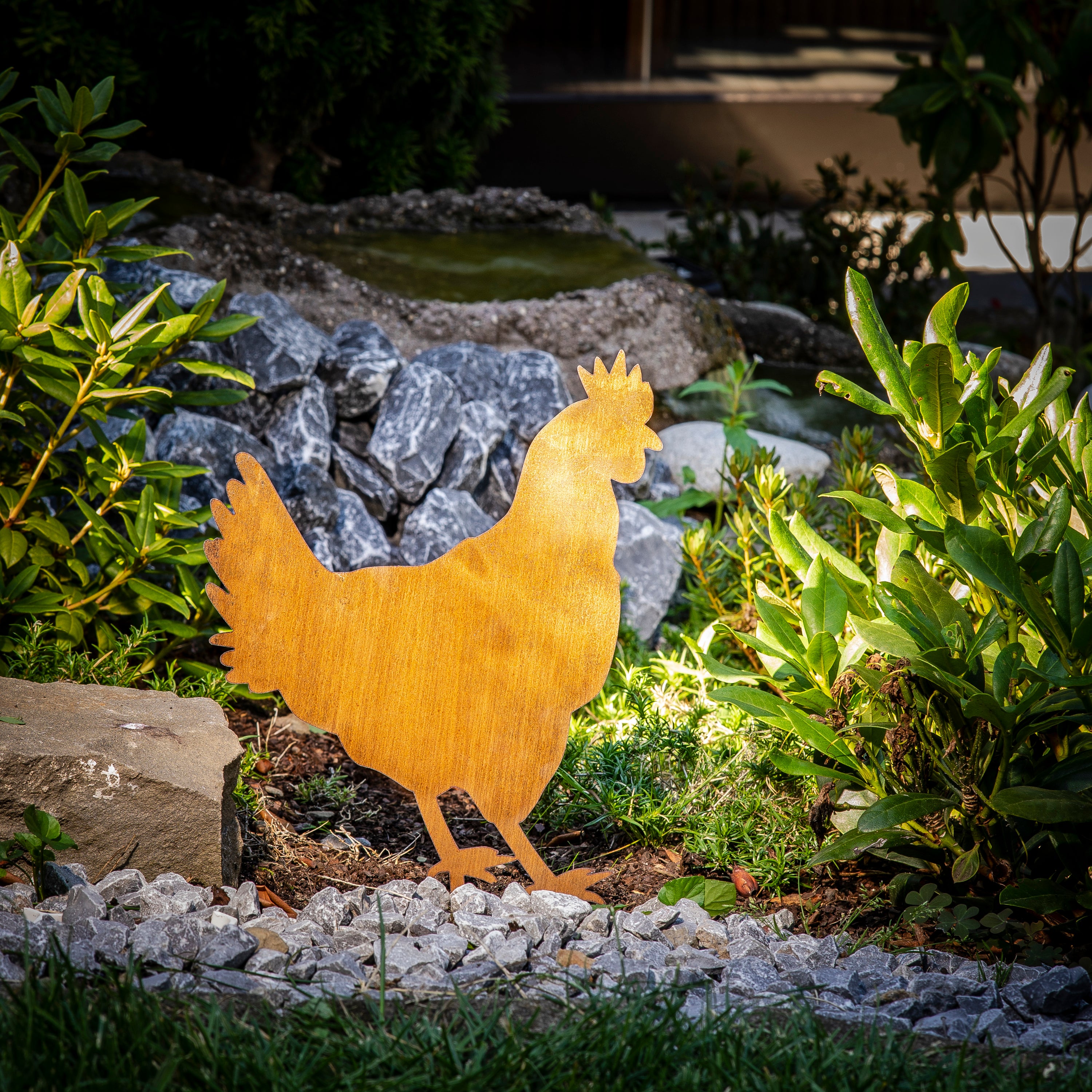 Edelrost Huhn Gartenstecker-einfach einsteckbare Rostdeko aus hochwertigem Cortenstahl - Gartendeko rost