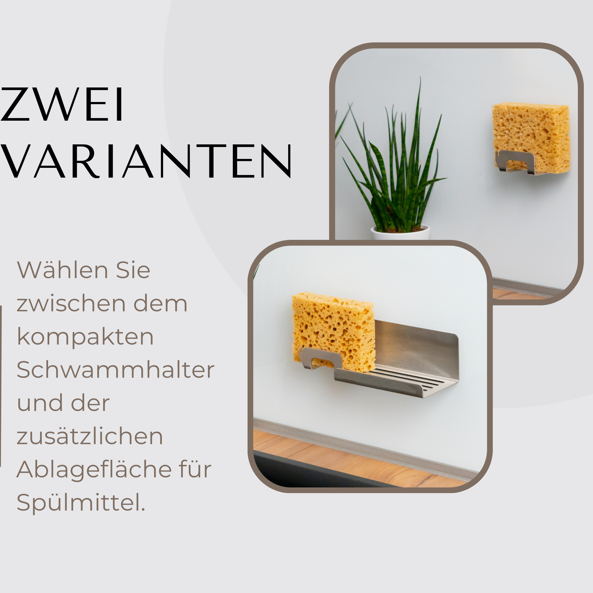 Schwammhalter Küche – Edelstahl Spülschwamm Halterung / Schwammhalter Spülbecken – Selbstklebend mit Spültuchhalter – Made in Germany