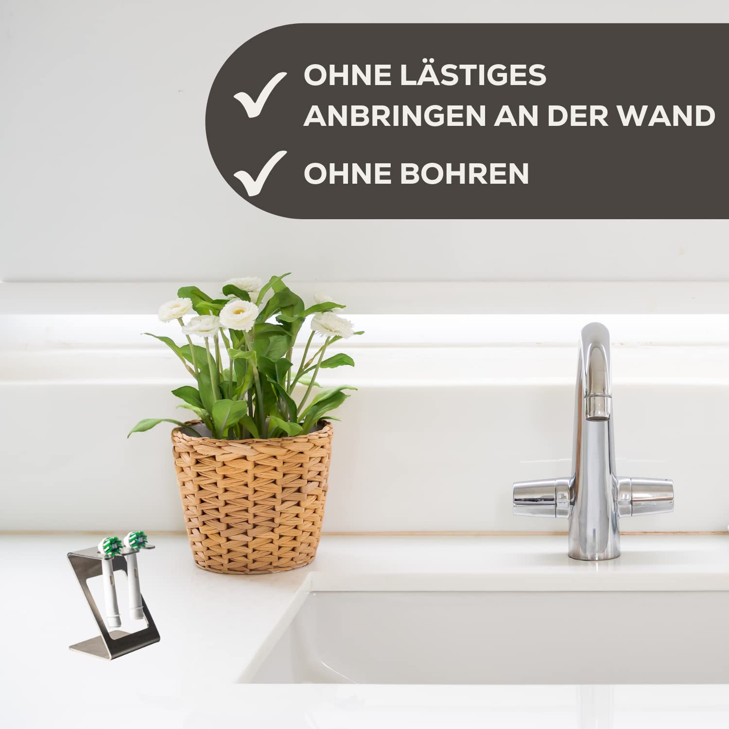 Zahnbürstenhalter Edelstahl freistehend- Zahnbürstenhalterung für elektrische Zahnbürste,Bürstenköpfe- Kompatibel für alle Marken