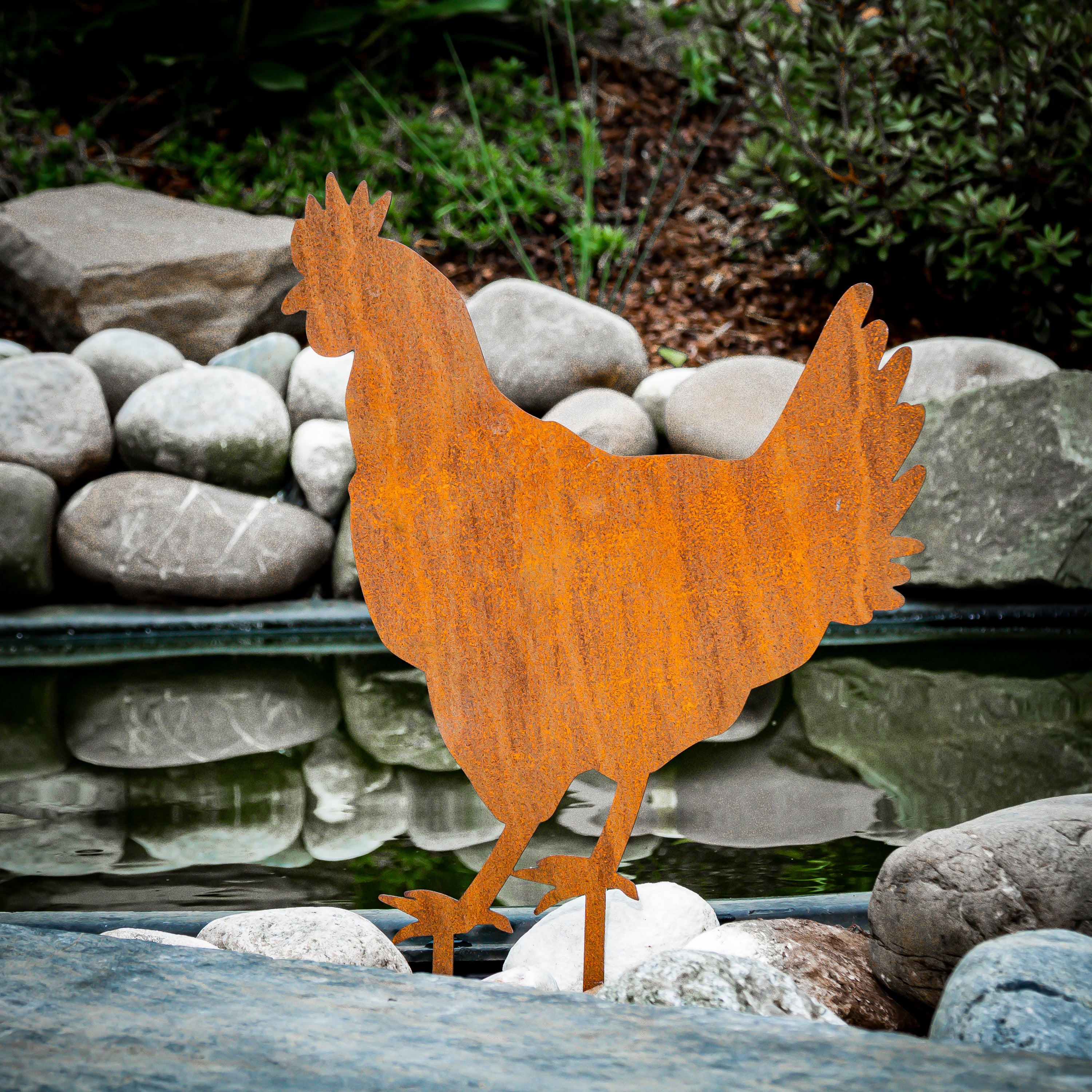 Edelrost Huhn Gartenstecker-einfach einsteckbare Rostdeko aus hochwertigem Cortenstahl - Gartendeko rost