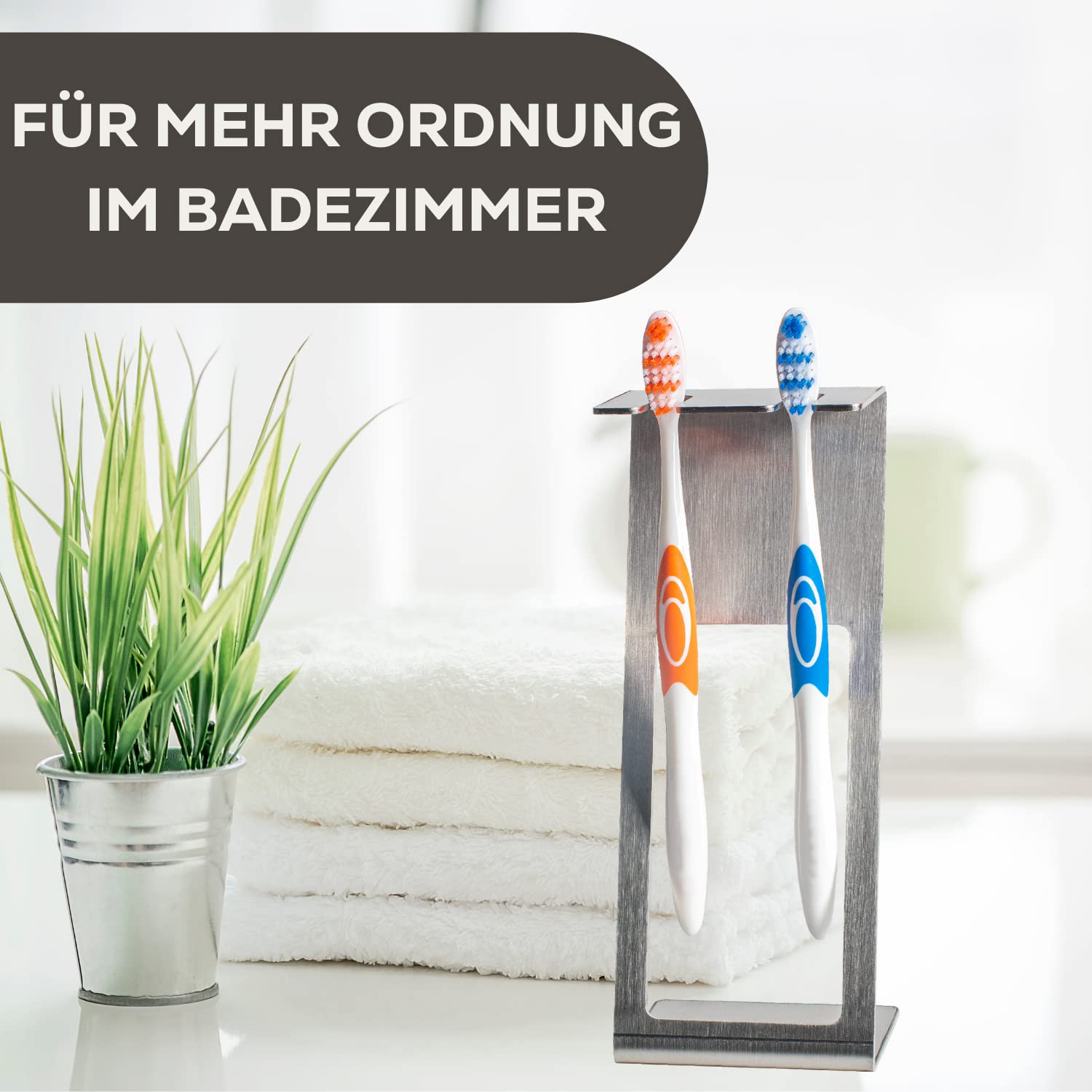 Zahnbürstenhalter Edelstahl freistehend- Zahnbürstenhalterung für manuelle Zahnbürsten- Kompatibel für alle Marken