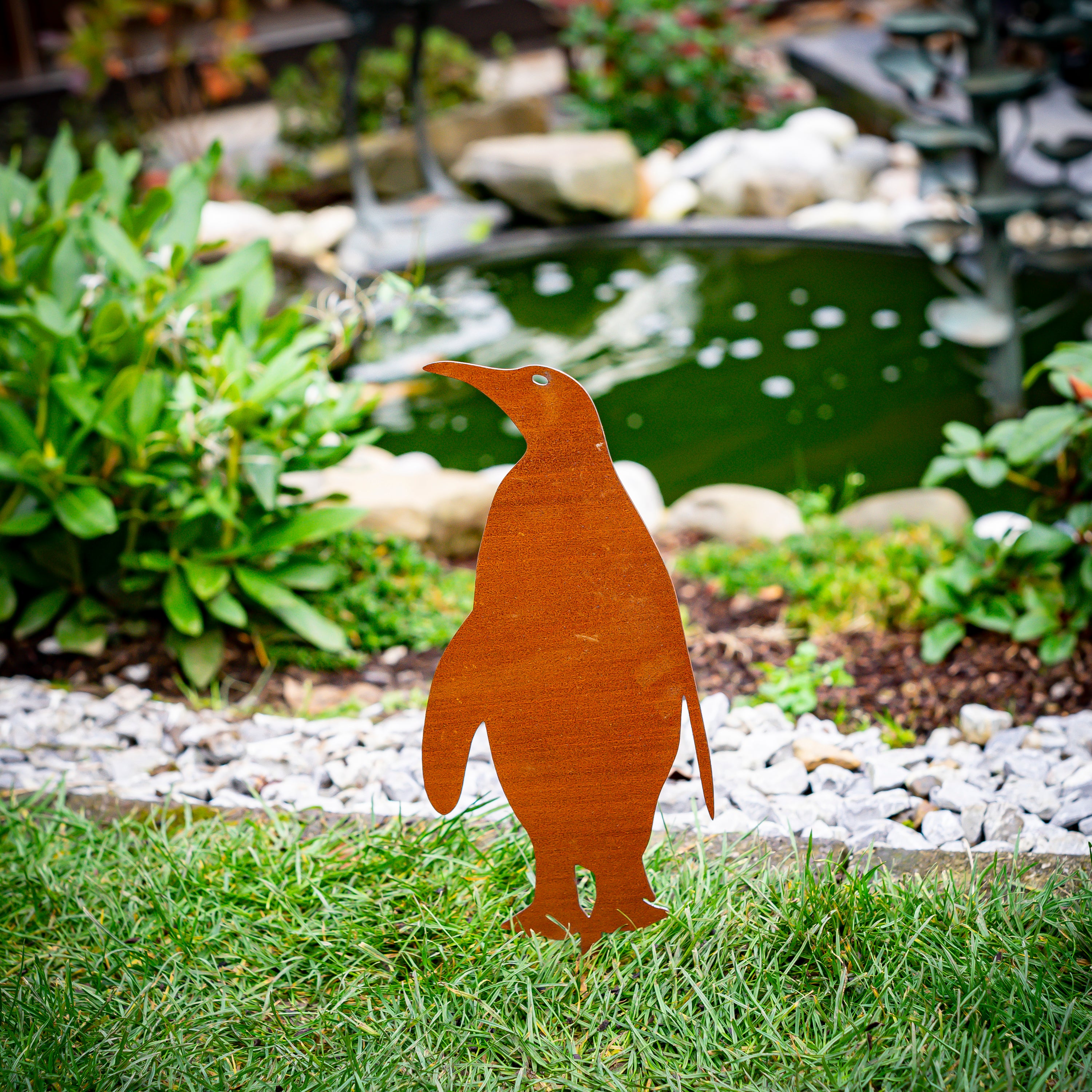 Edelrost Pinguin Gartenstecker-einfach einsteckbare Rostdeko aus hochwertigem Cortenstahl - Gartendeko rost