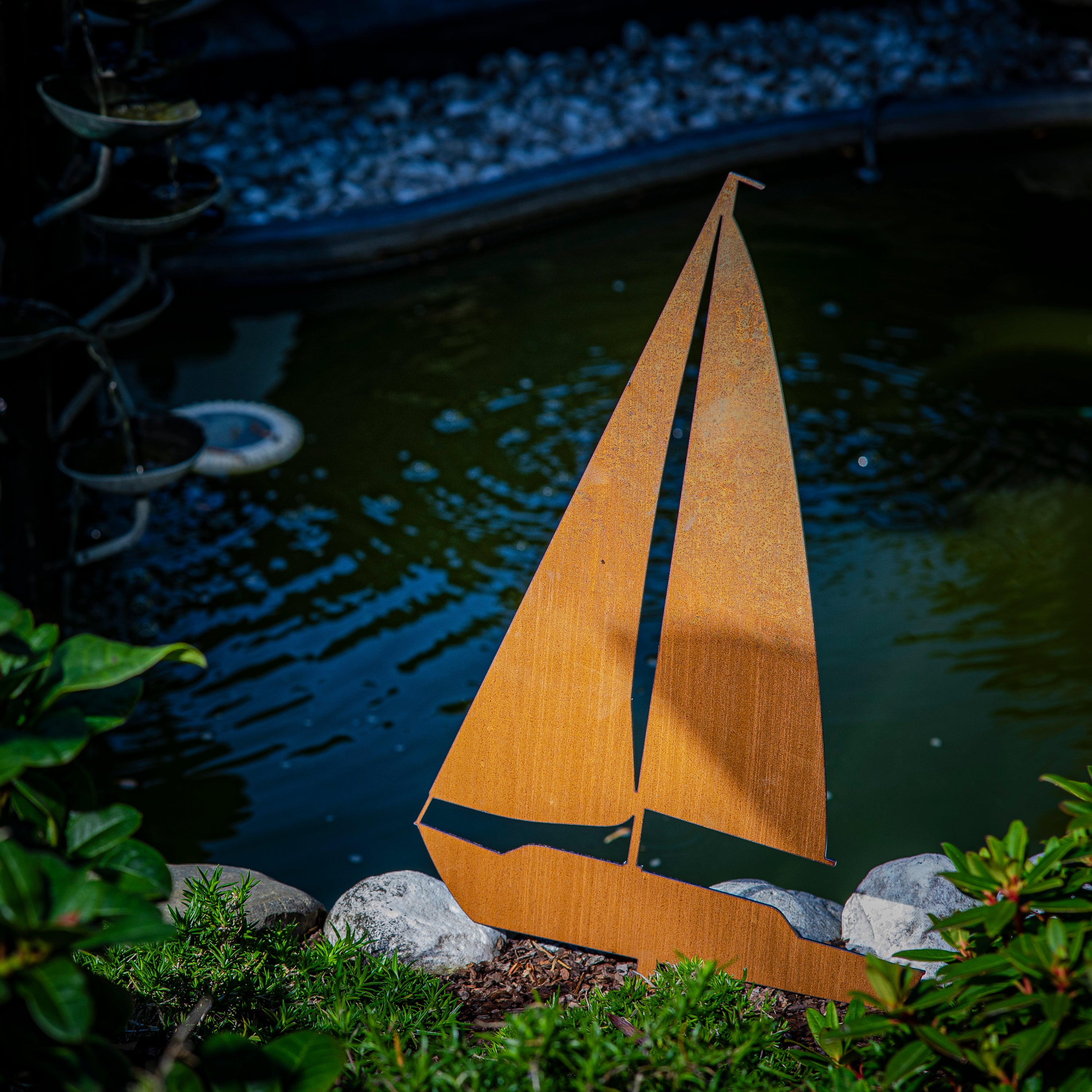 Edelrost Segelboot Gartenstecker- Teichdeko rost - Rostdeko groß