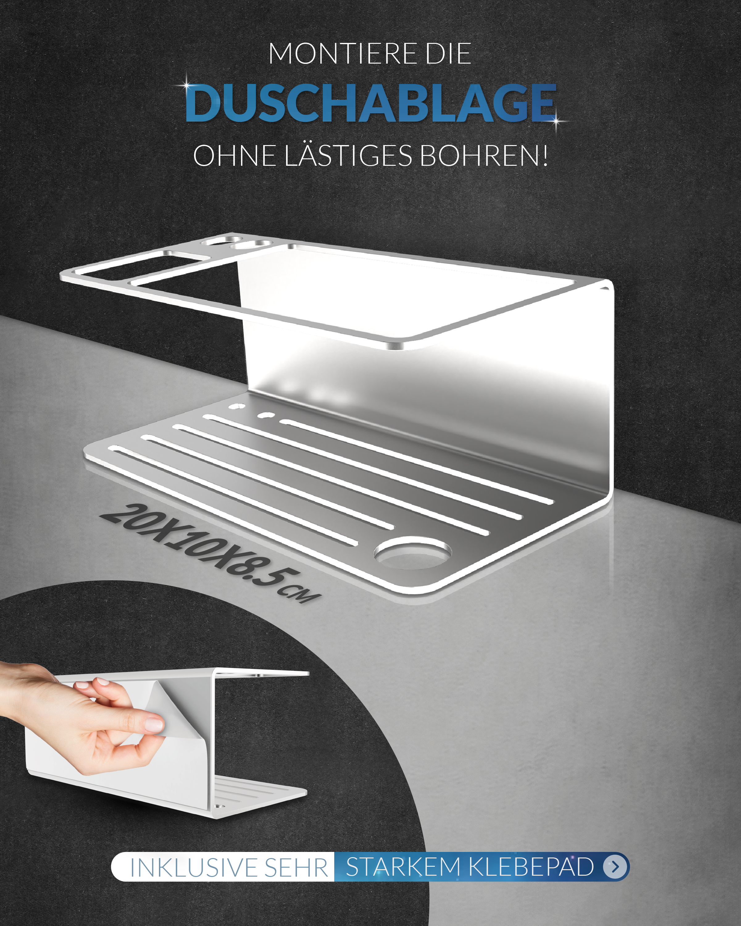 MM Steel Styles Duschablage mit Zahnbürstenhalter