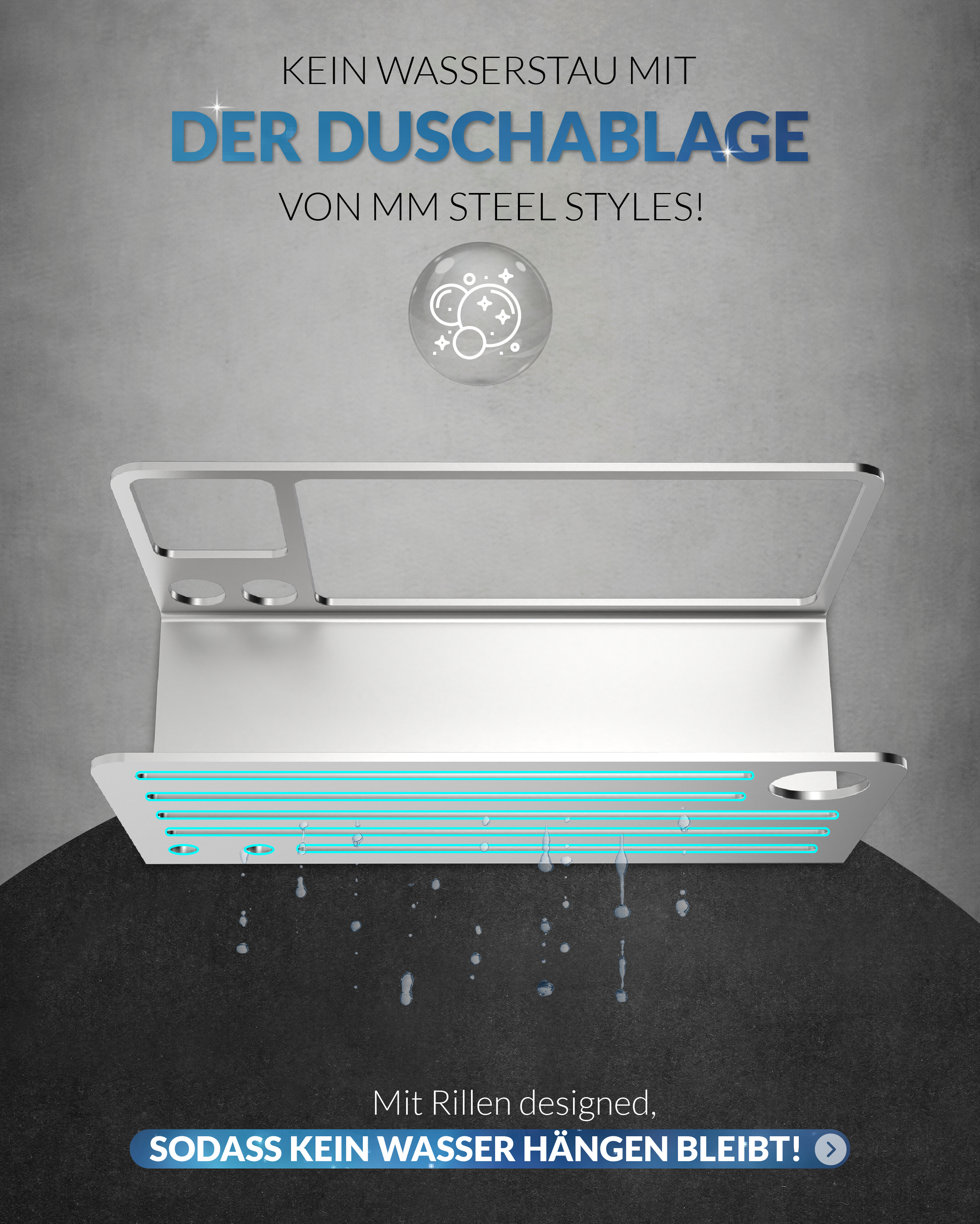 MM Steel Styles Duschablage mit Zahnbürstenhalter