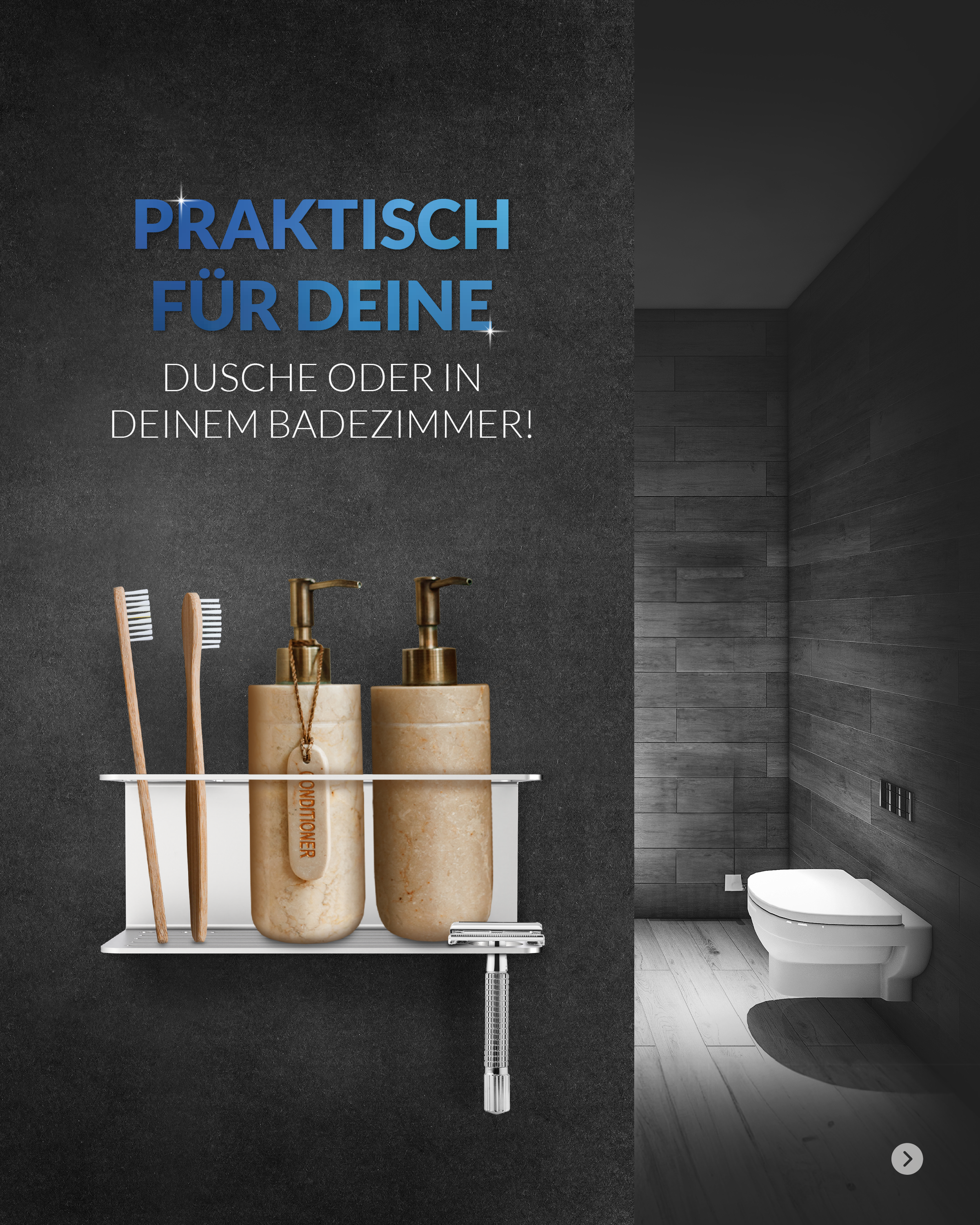 MM Steel Styles Duschablage mit Zahnbürstenhalter