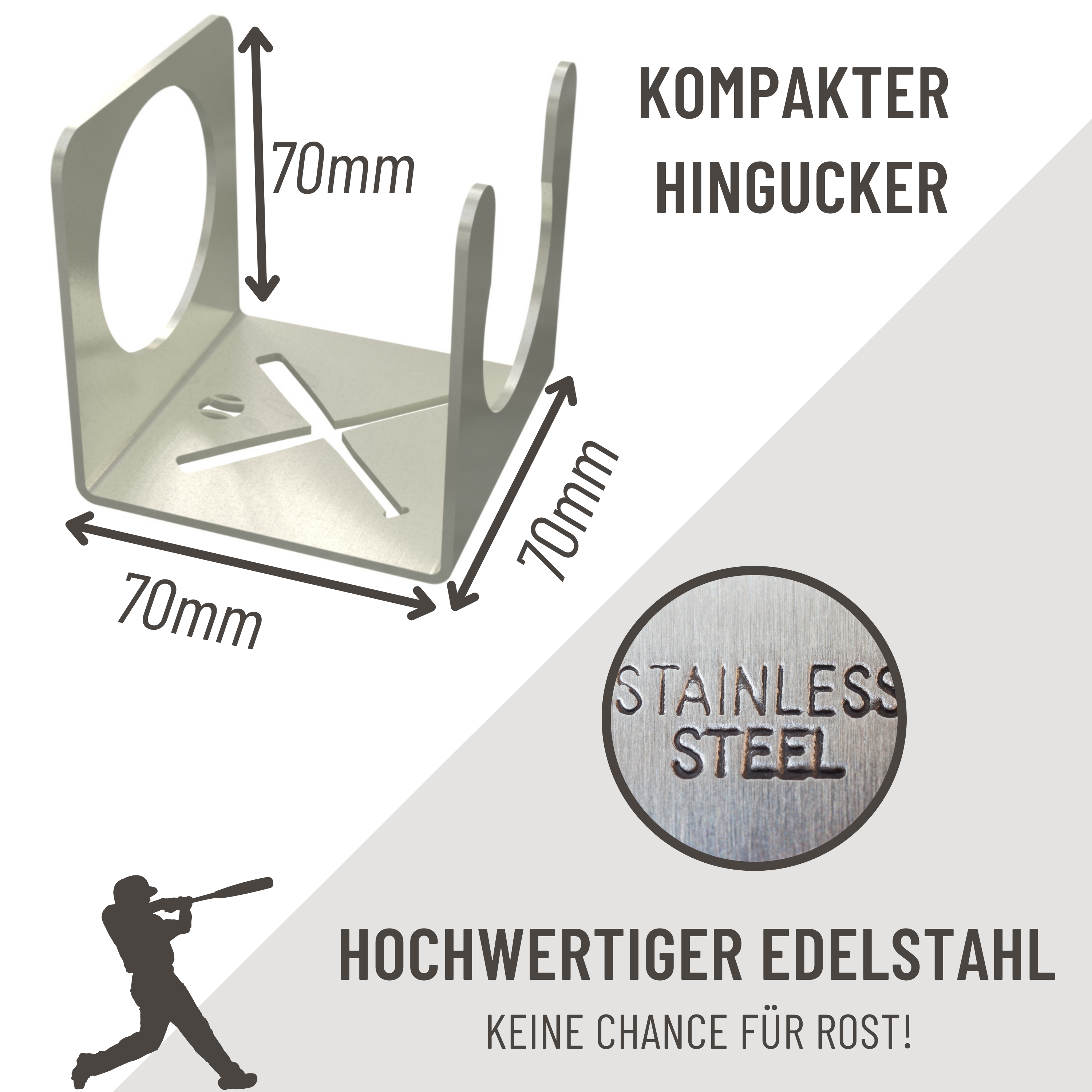 Baseballschläger Halterung aus hochwertigem Edelstahl – Einfache Montage mit Klebepad
