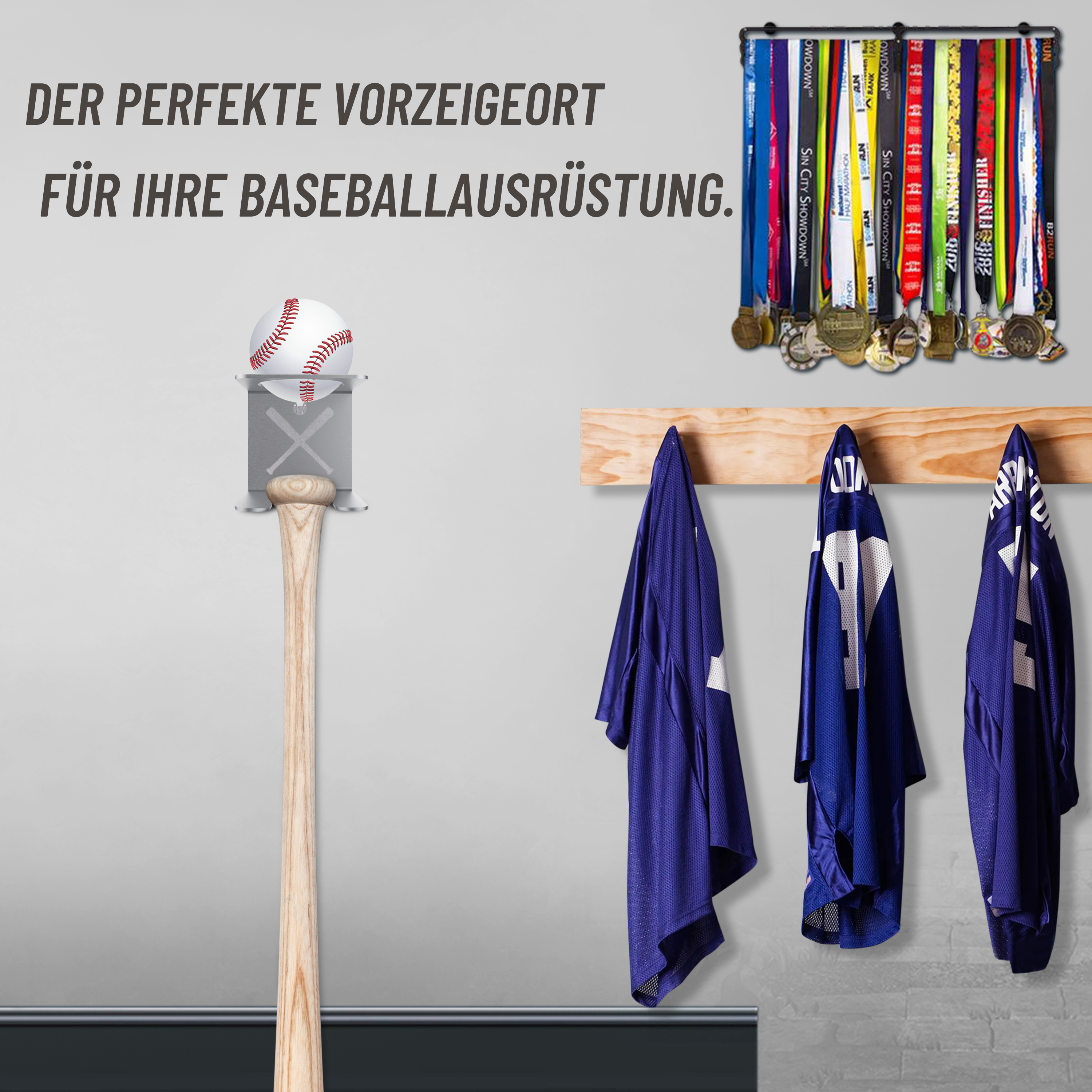 Baseballschläger Halterung aus hochwertigem Edelstahl – Einfache Montage mit Klebepad