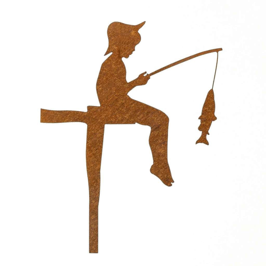 Edelrost Angler Gartenstecker-einfach einsteckbare Rostdeko aus hochwertigem Cortenstahl - Gartendeko rost