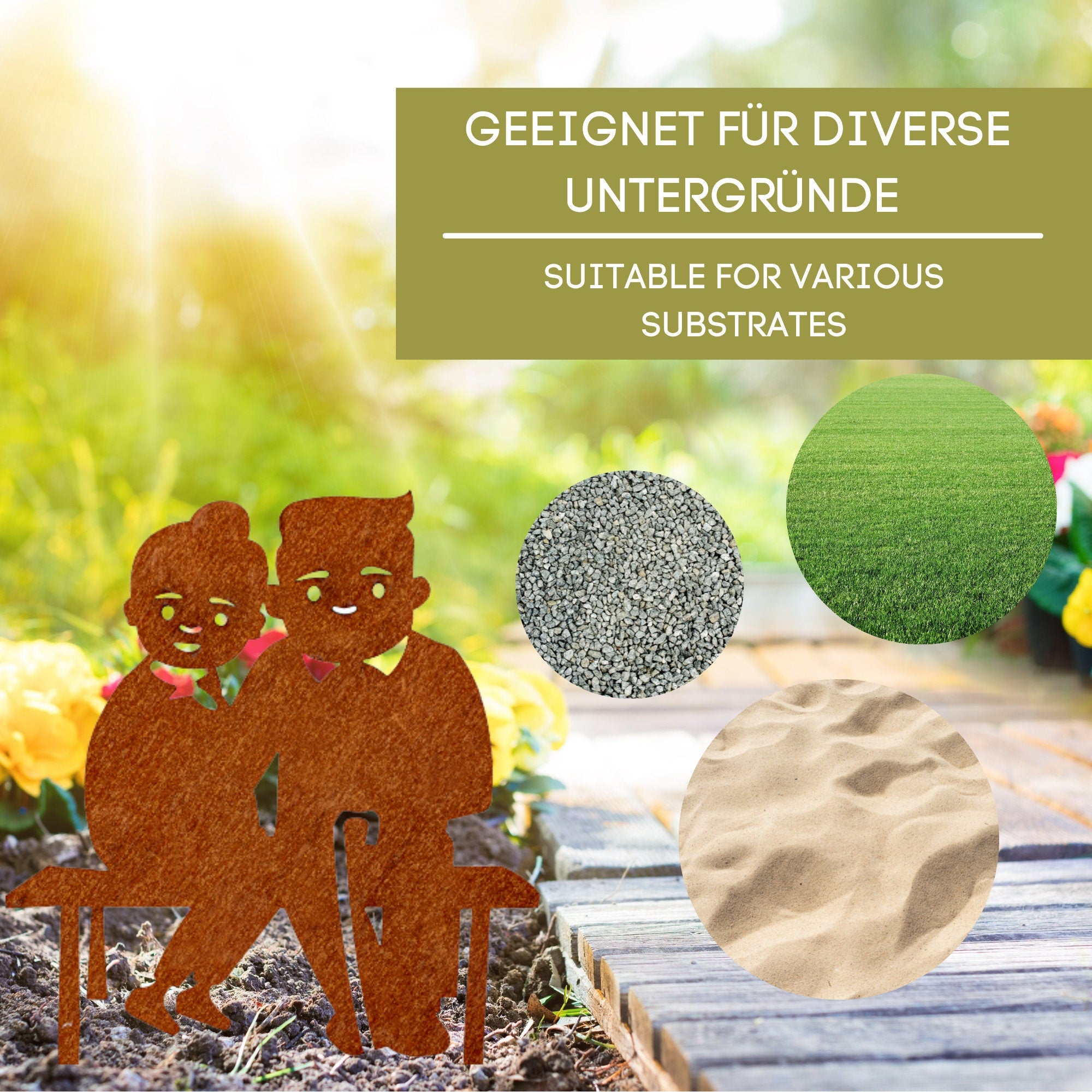 Edelrost Oma & Opa Gartenstecker-einfach einsteckbare Rostdeko aus hochwertigem Cortenstahl