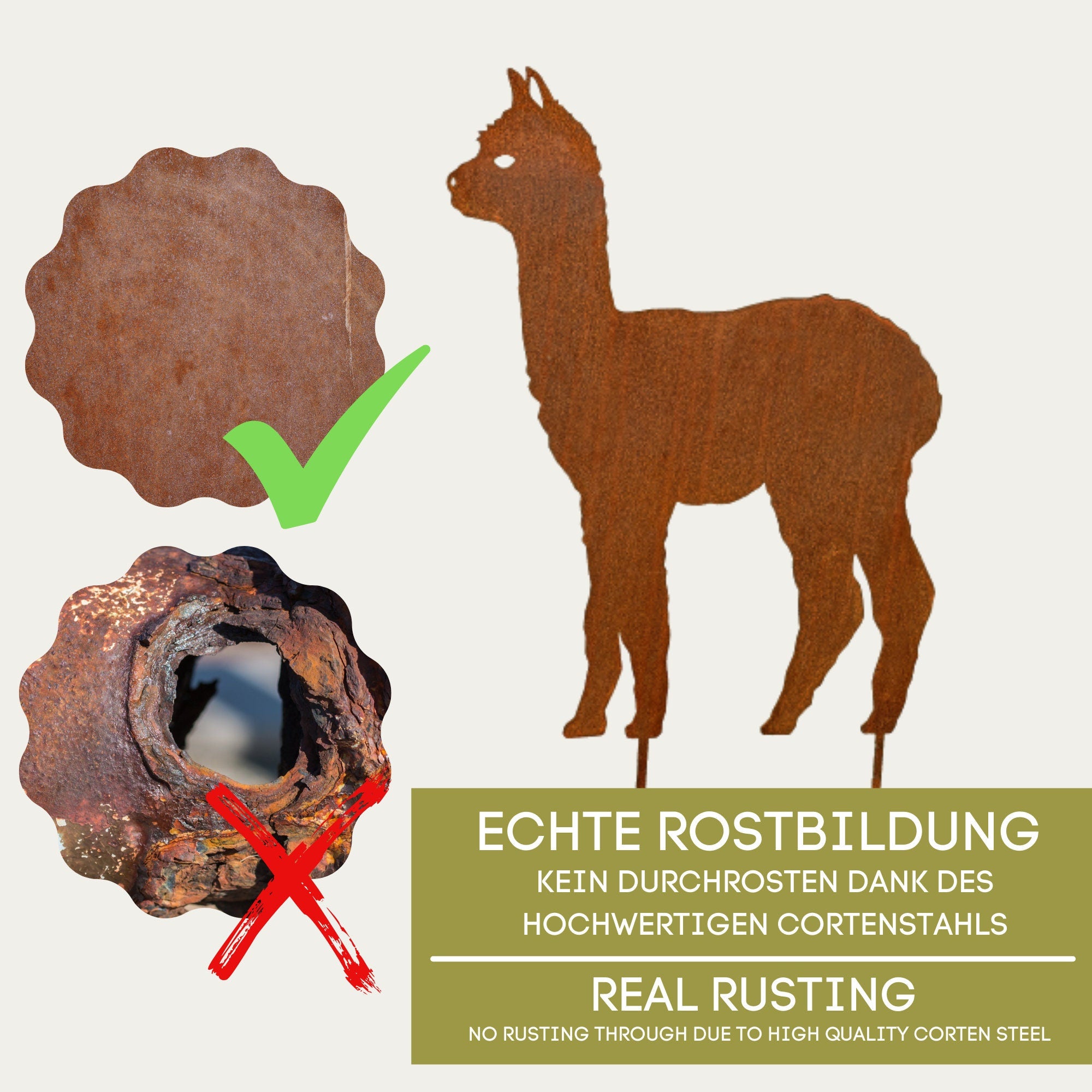 Edelrost Alpaka Gartenstecker-einfach einsteckbare Rostdeko aus hochwertigem Cortenstahl