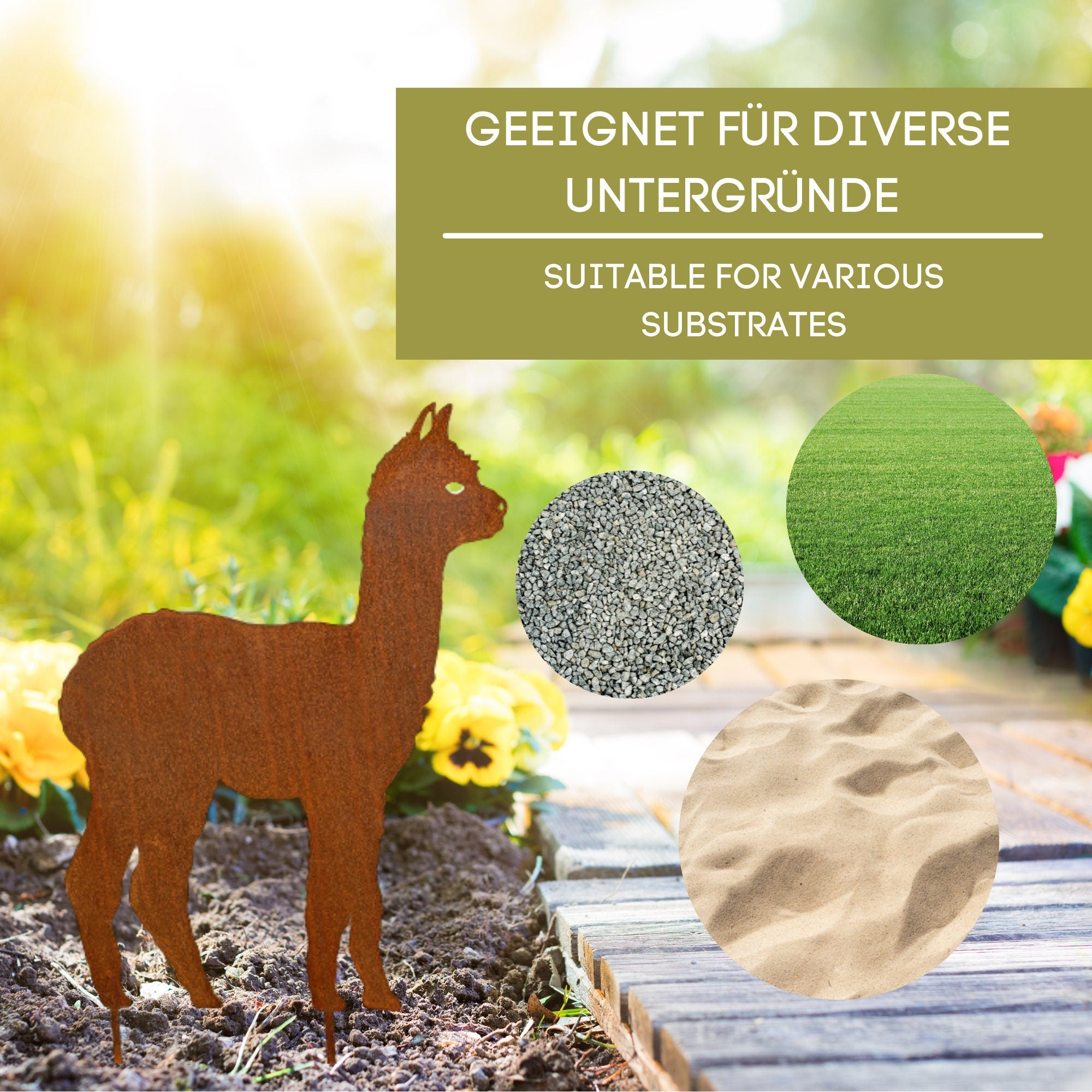 Edelrost Alpaka Gartenstecker-einfach einsteckbare Rostdeko aus hochwertigem Cortenstahl