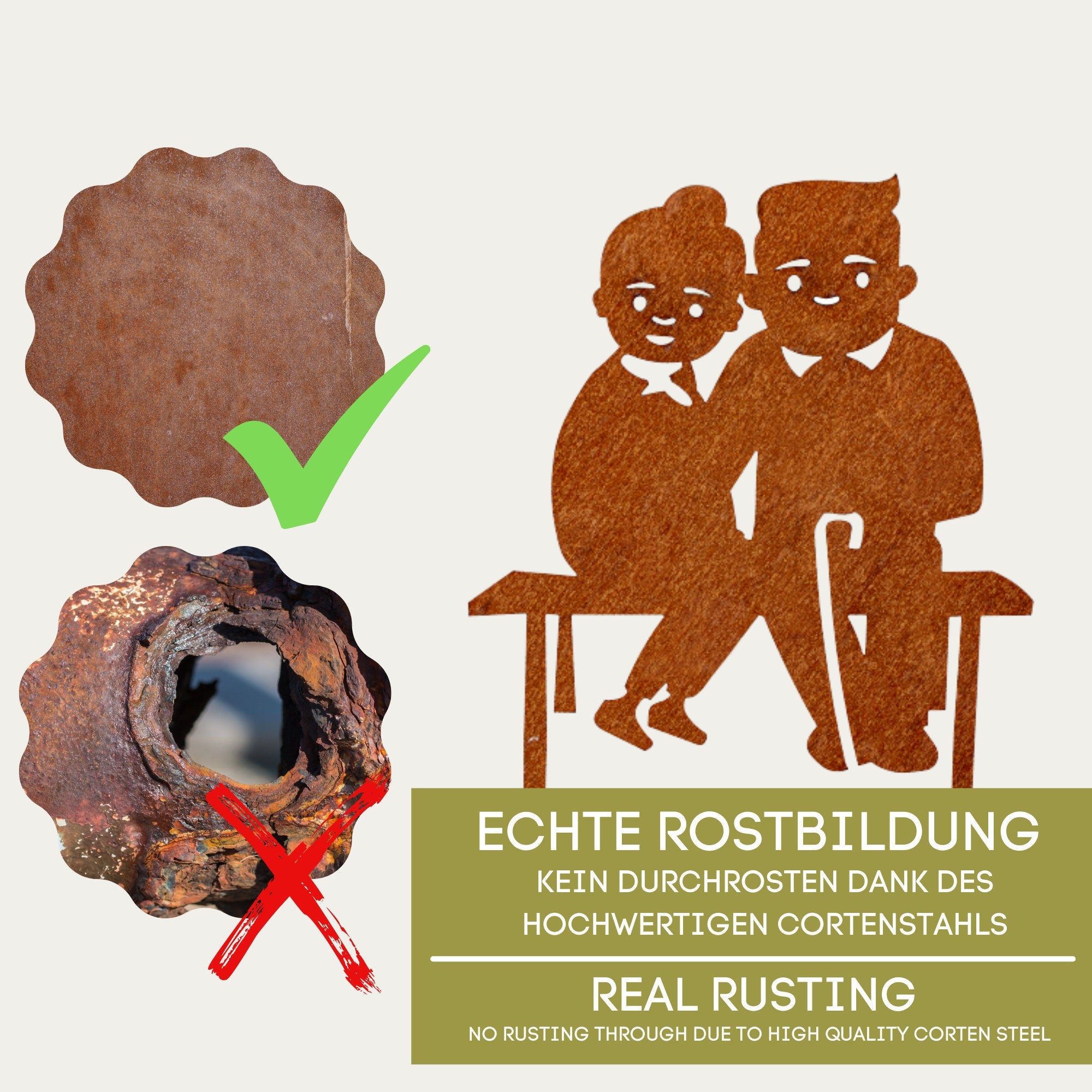 Edelrost Oma & Opa Gartenstecker-einfach einsteckbare Rostdeko aus hochwertigem Cortenstahl