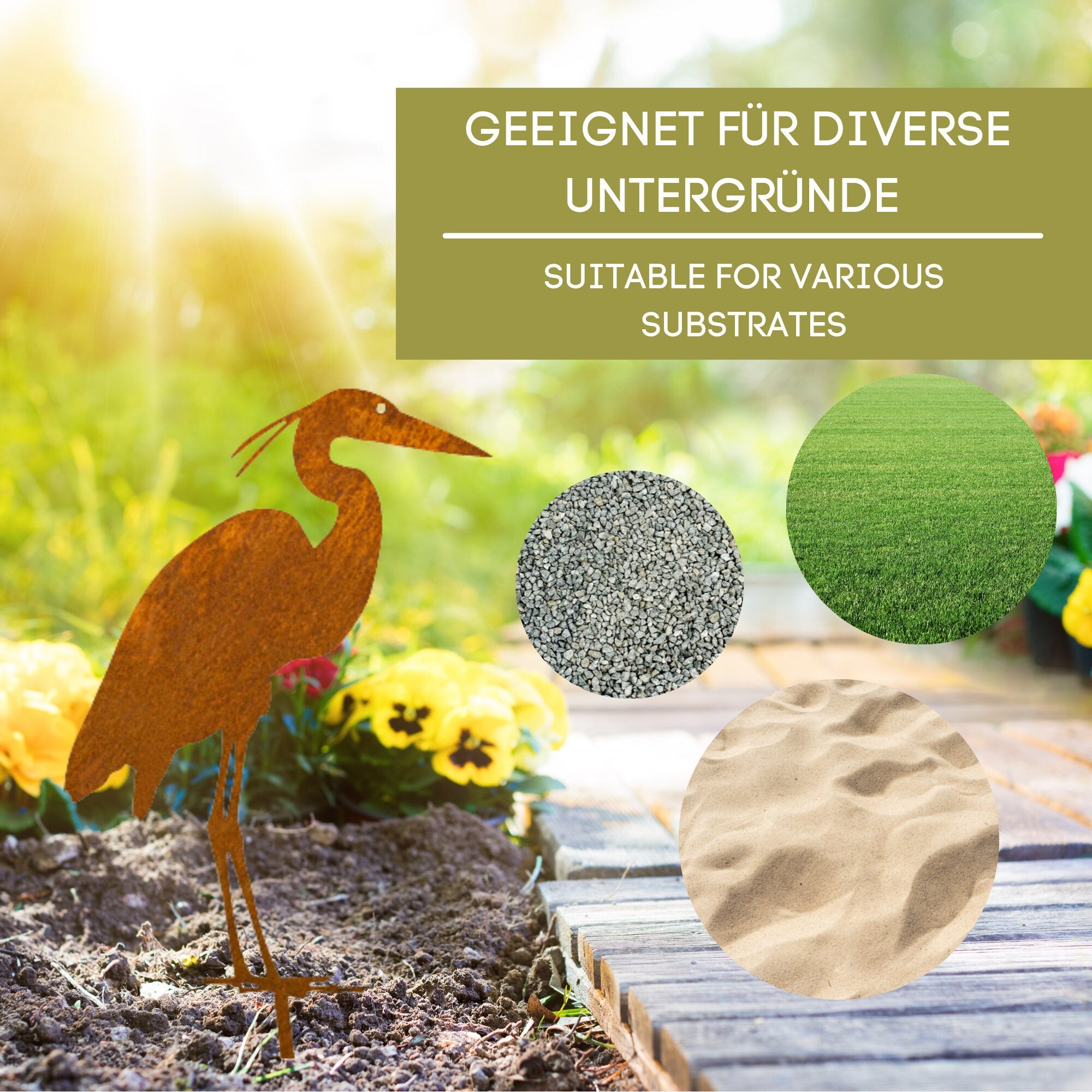 Edelrost Reiher Gartenstecker-einfach einsteckbare Rostdeko aus hochwertigem Cortenstahl für Garten, Terrasse