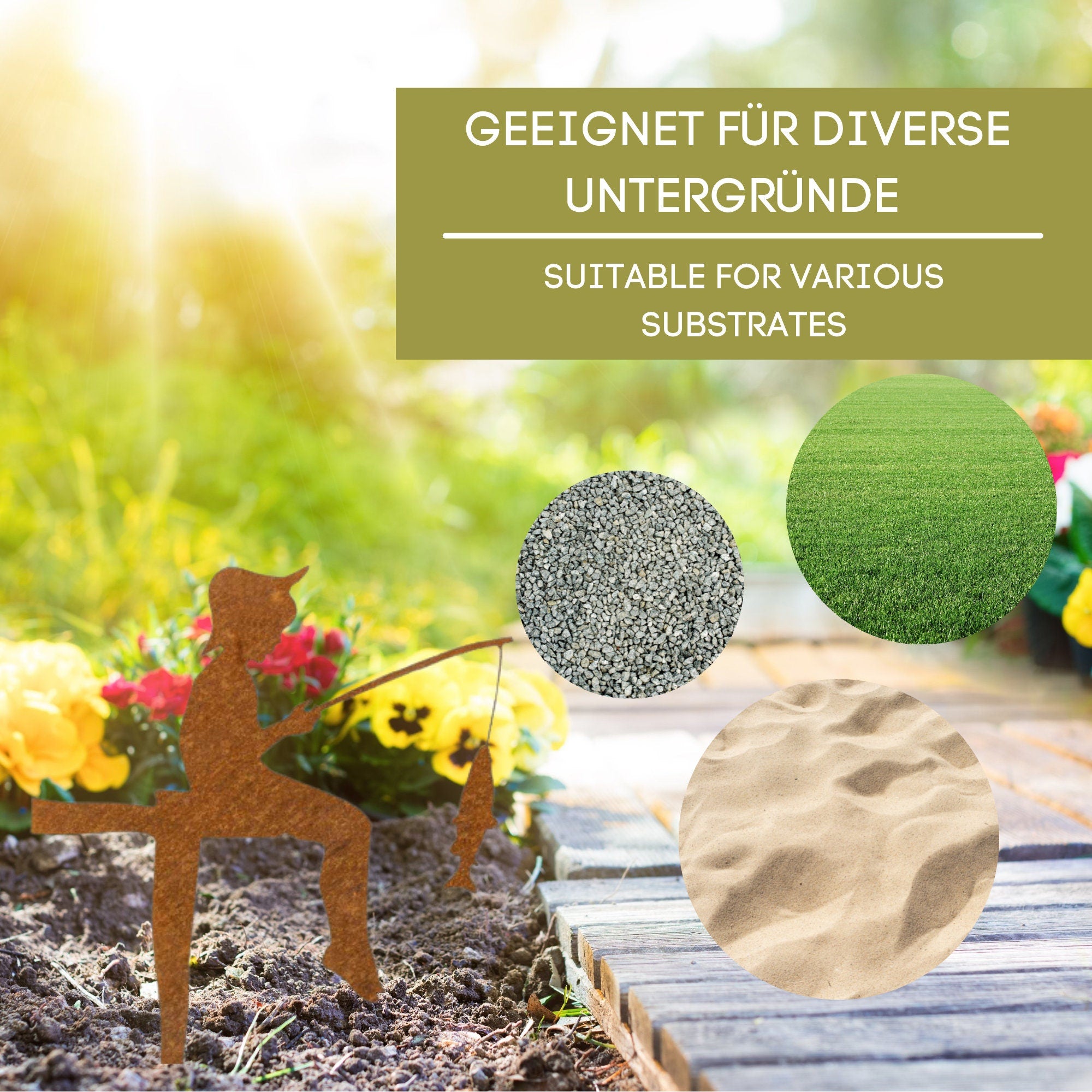 Edelrost Angler Gartenstecker-einfach einsteckbare Rostdeko aus hochwertigem Cortenstahl - Gartendeko rost