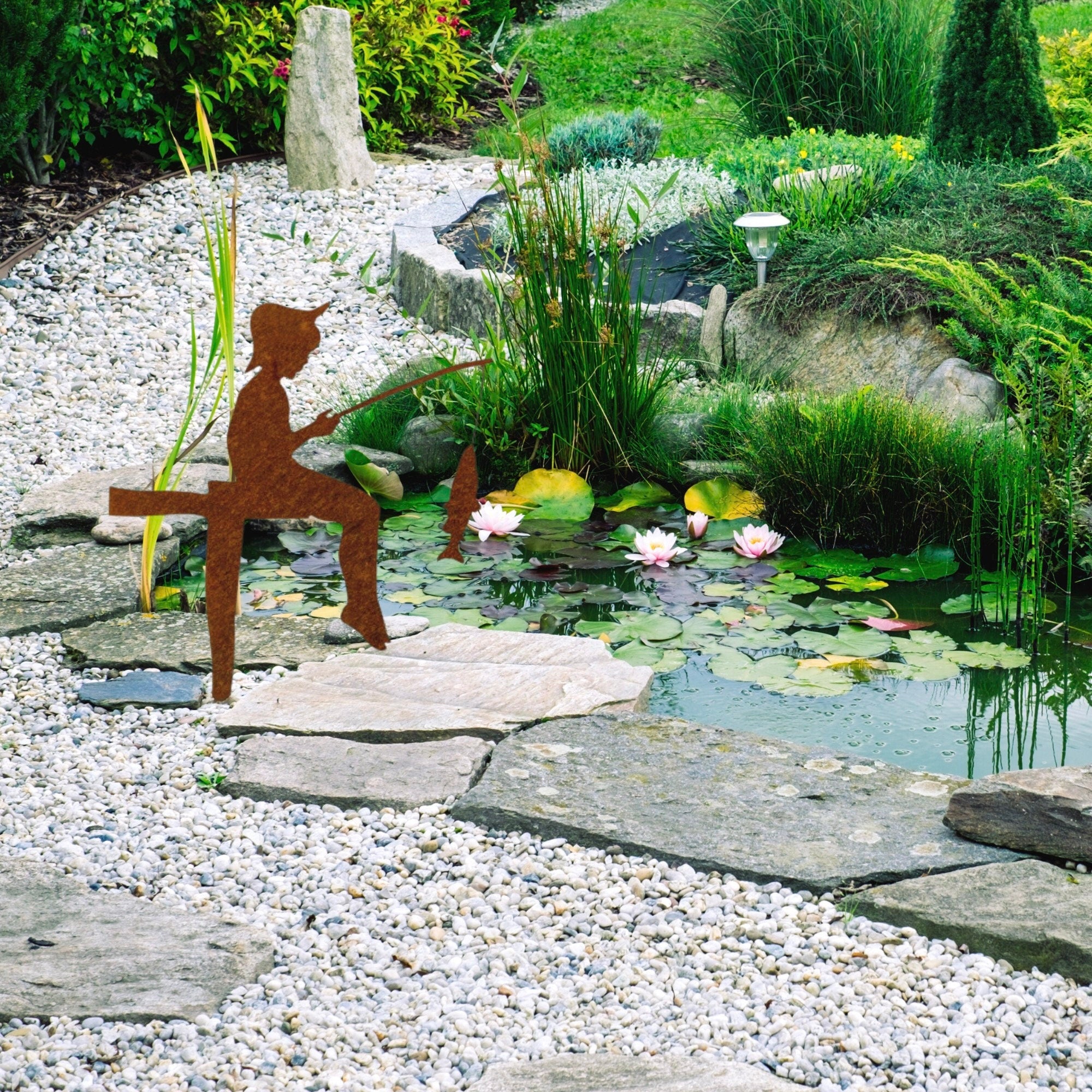 Edelrost Angler Gartenstecker-einfach einsteckbare Rostdeko aus hochwertigem Cortenstahl - Gartendeko rost