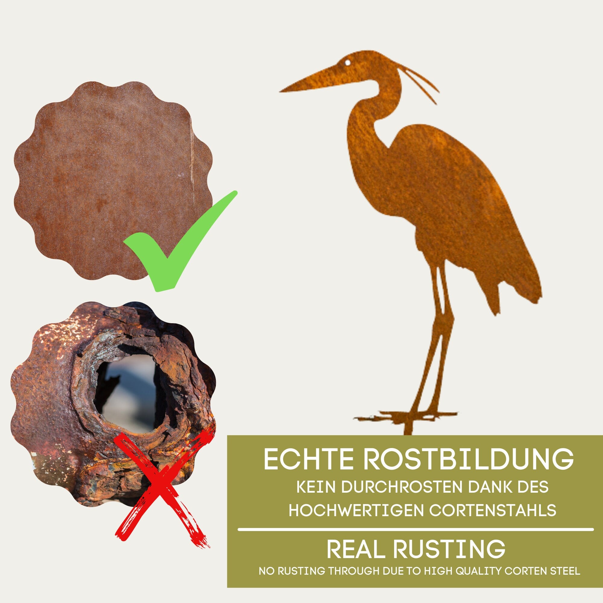 Edelrost Reiher Gartenstecker-einfach einsteckbare Rostdeko aus hochwertigem Cortenstahl für Garten, Terrasse