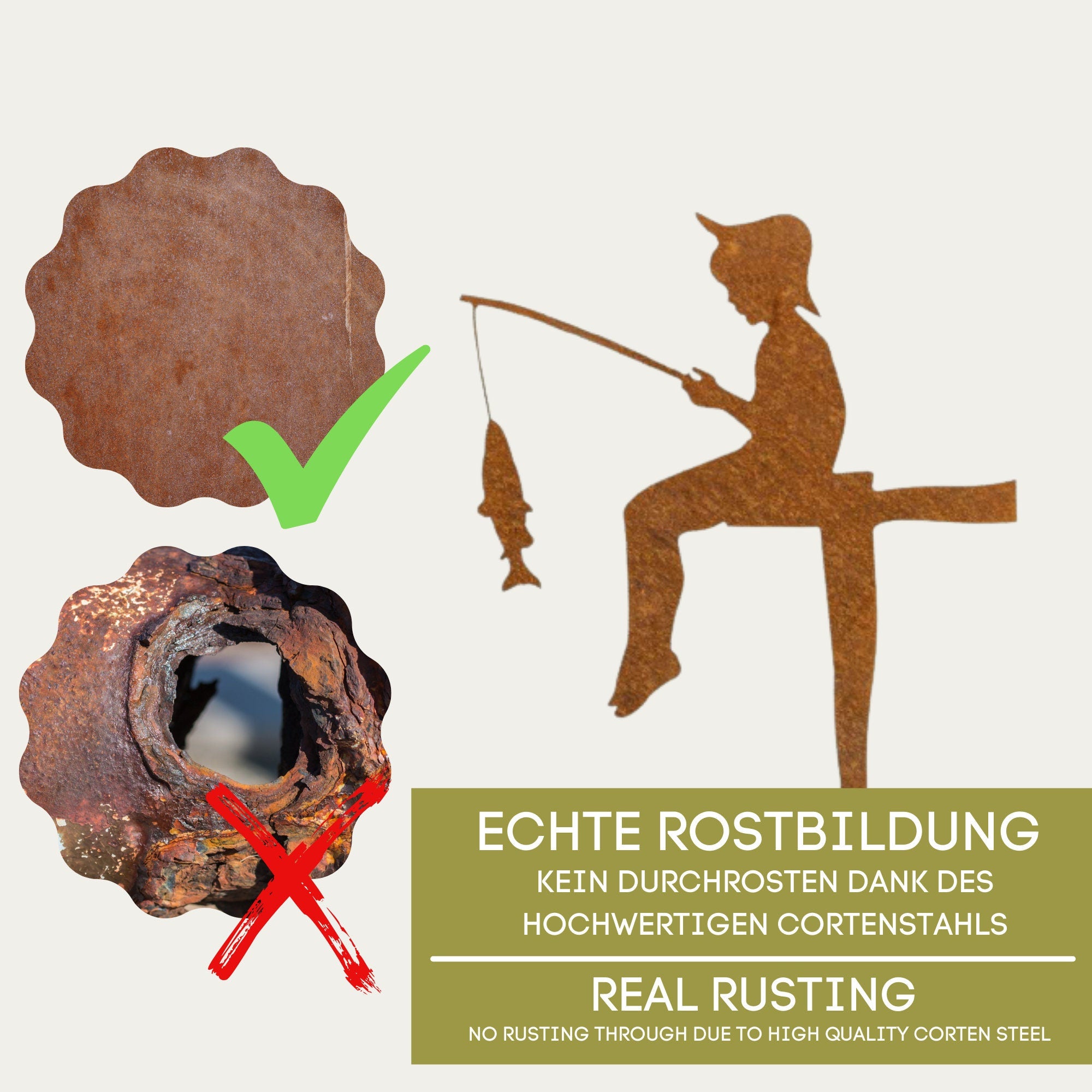 Edelrost Angler Gartenstecker-einfach einsteckbare Rostdeko aus hochwertigem Cortenstahl - Gartendeko rost