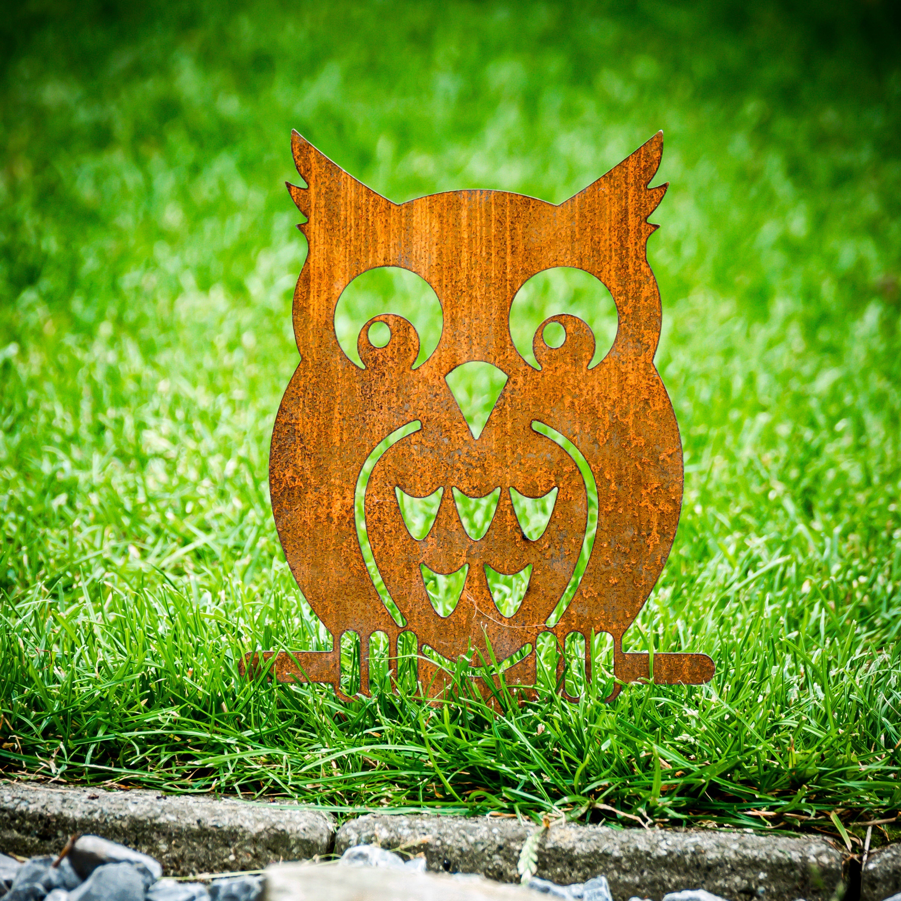 Edelrost Eule Gartenstecker-einfach einsteckbare Rostdeko aus hochwertigem Cortenstahl - Gartendeko rost