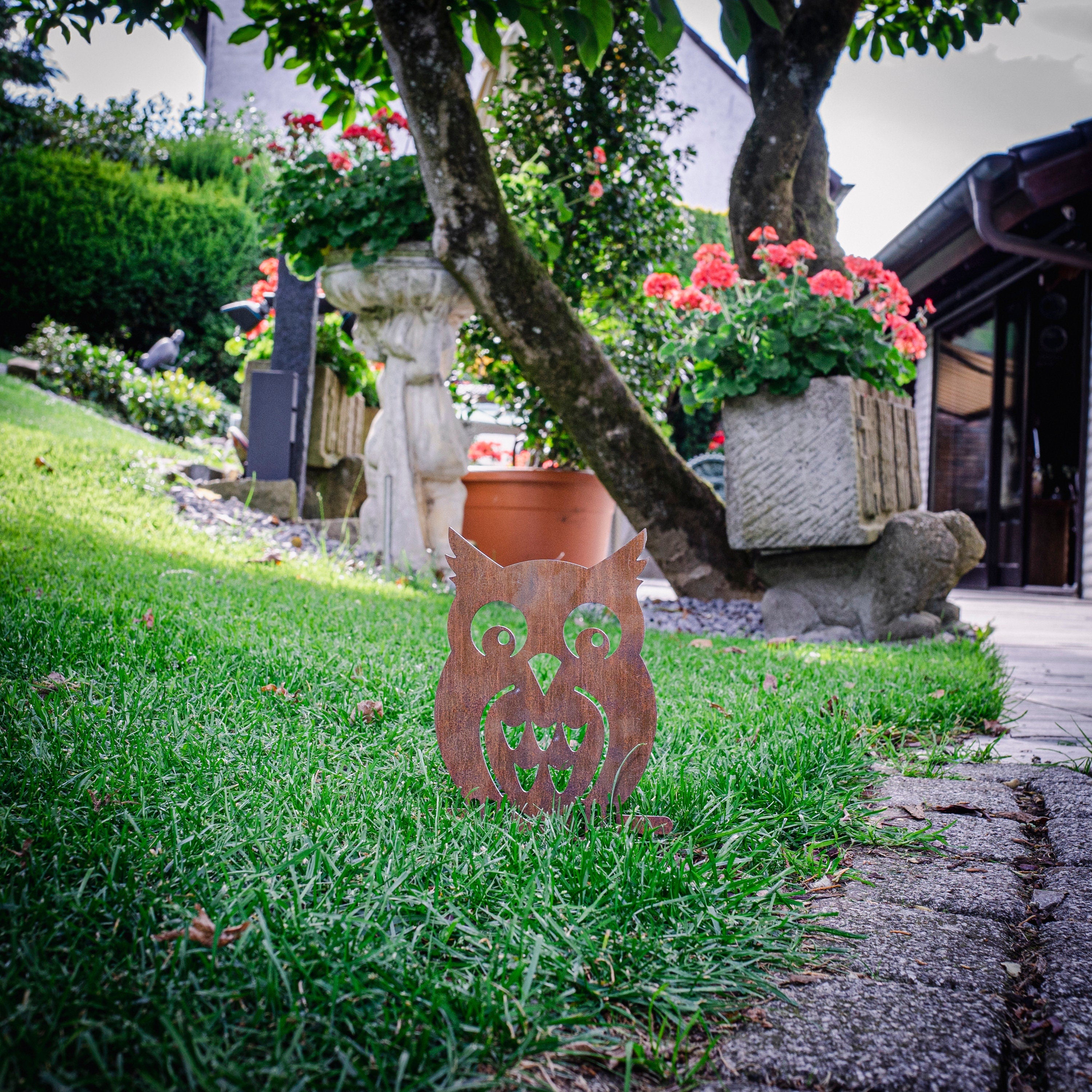Edelrost Eule Gartenstecker-einfach einsteckbare Rostdeko aus hochwertigem Cortenstahl - Gartendeko rost