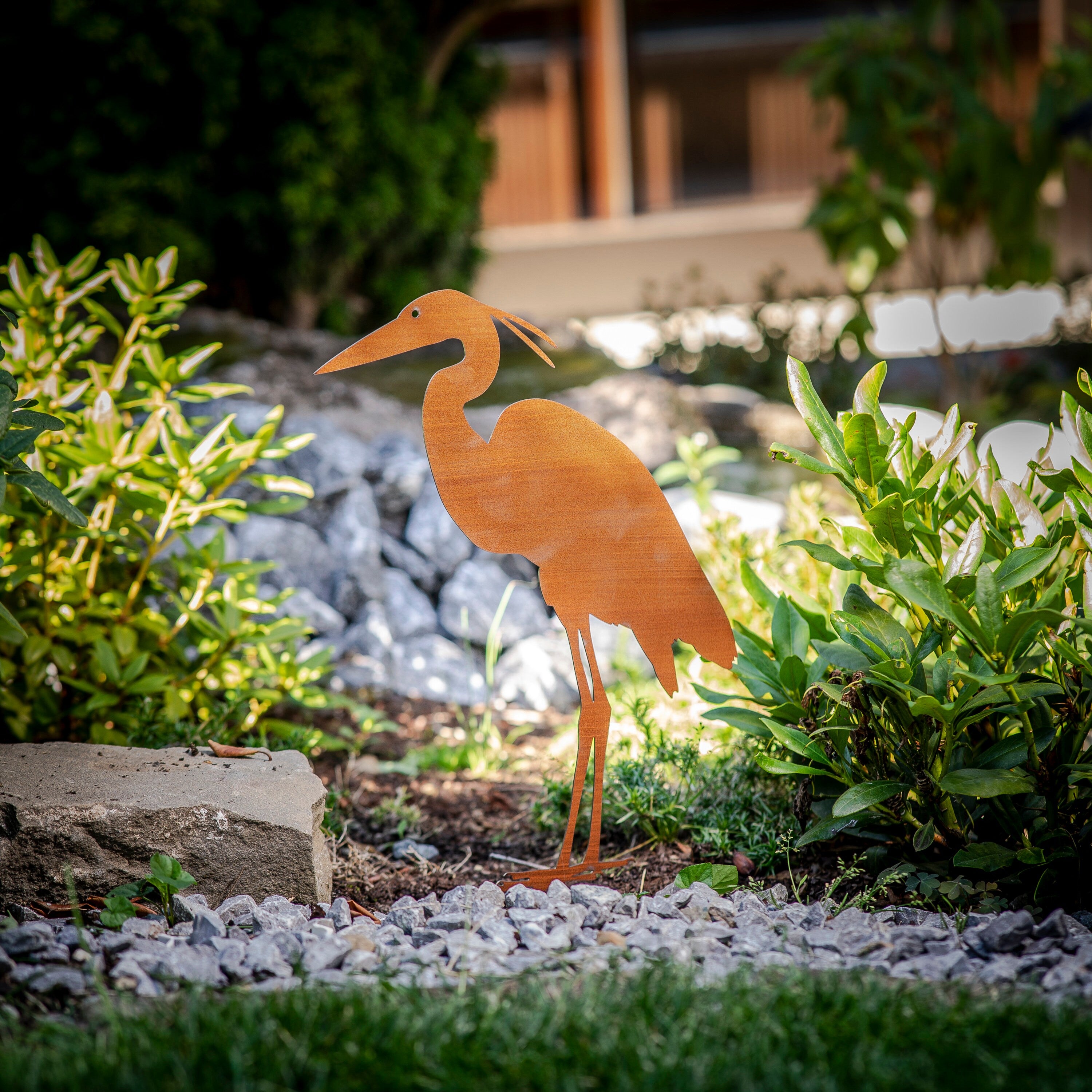 Edelrost Reiher Gartenstecker-einfach einsteckbare Rostdeko aus hochwertigem Cortenstahl für Garten, Terrasse