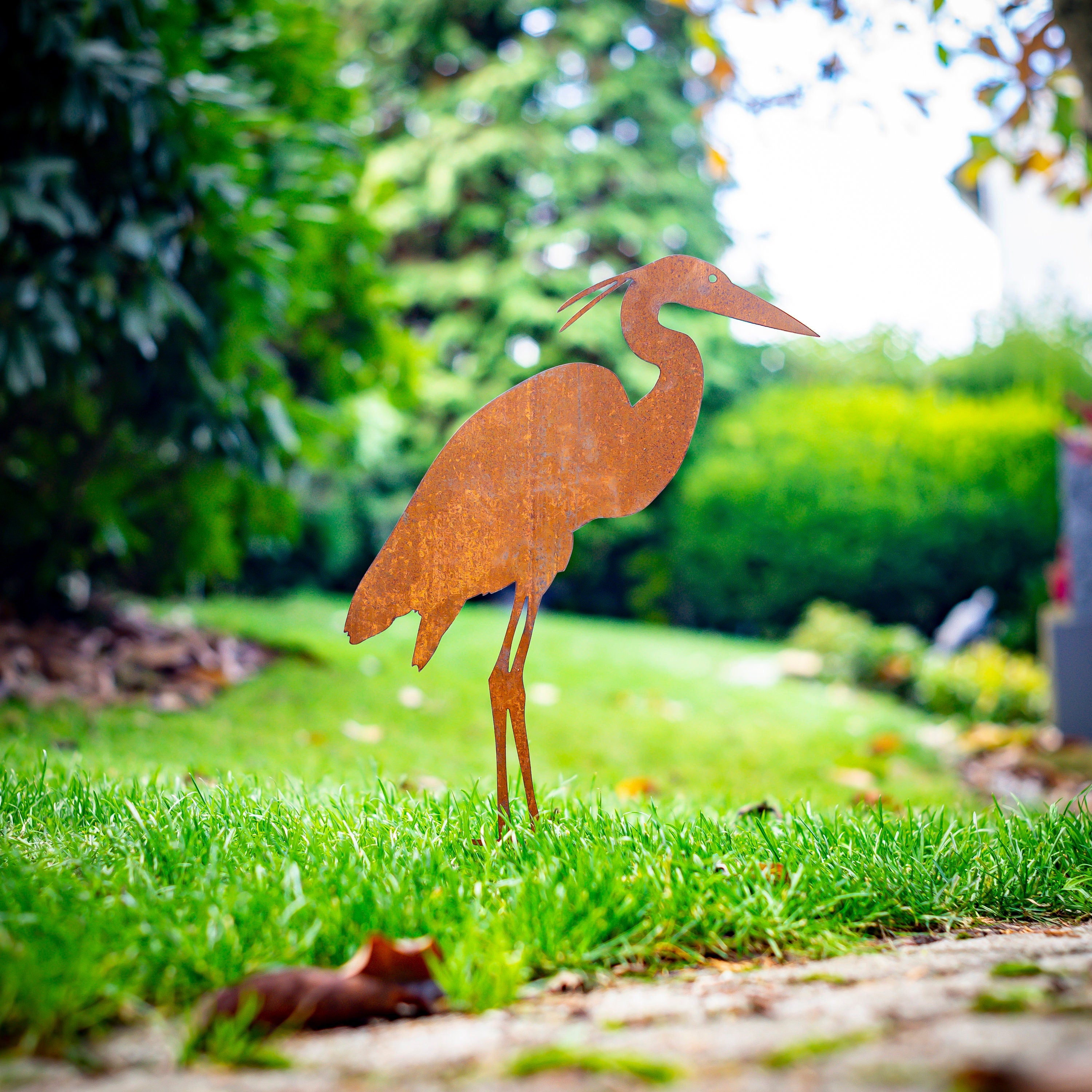 Edelrost Reiher Gartenstecker-einfach einsteckbare Rostdeko aus hochwertigem Cortenstahl für Garten, Terrasse