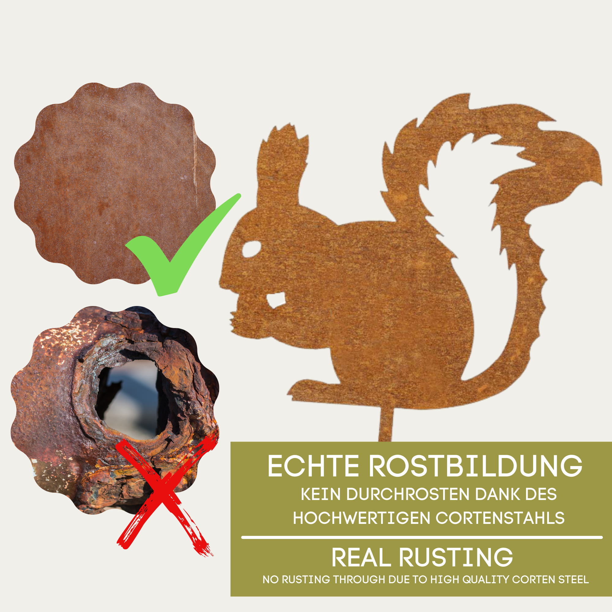 Edelrost Eichhörnchen Gartenstecker-einfach einsteckbare Rostdeko aus hochwertigem Cortenstahl - Gartendeko rost