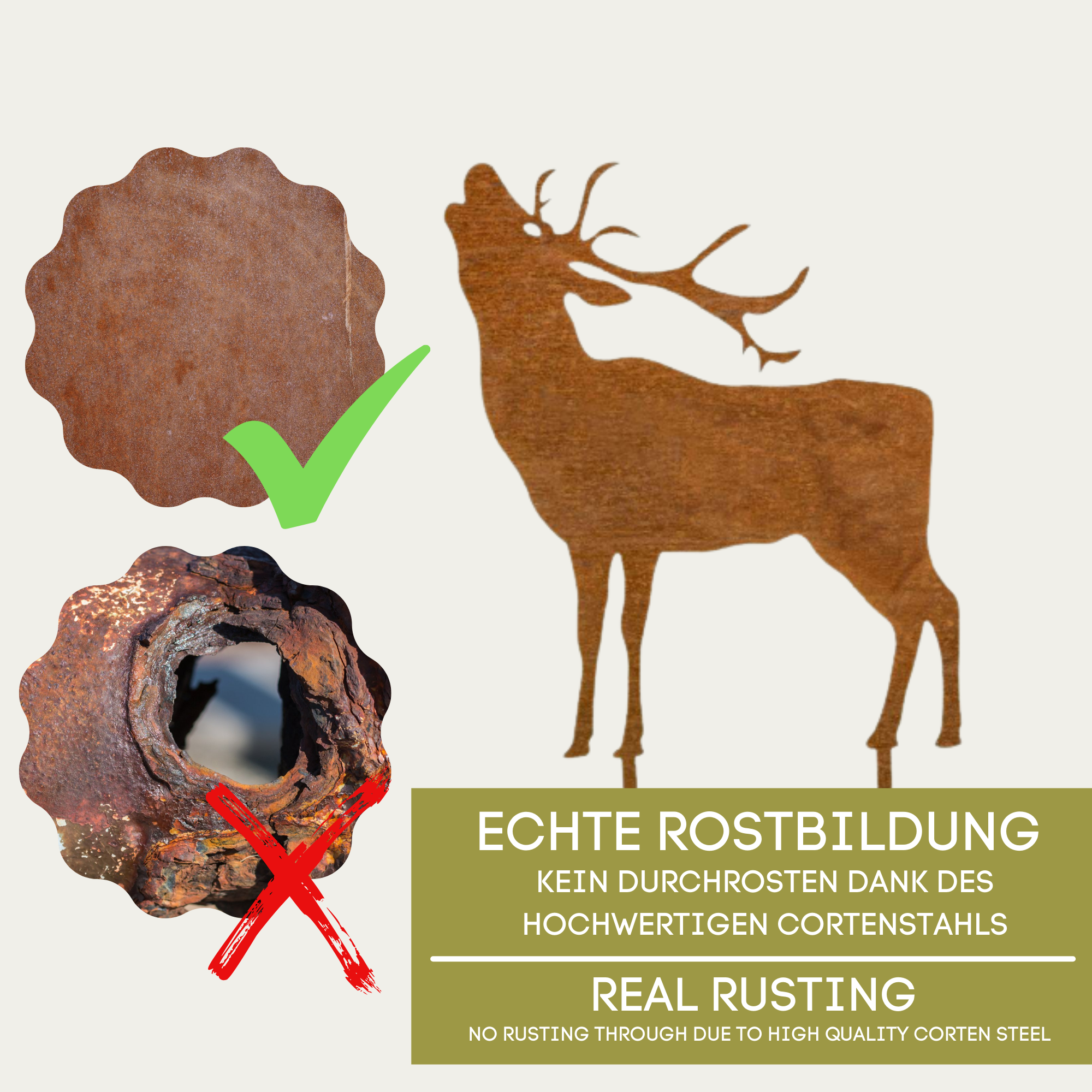 Edelrost Hirsch Gartenstecker-einfach einsteckbare Rostdeko aus hochwertigem Cortenstahl - Gartendeko rost