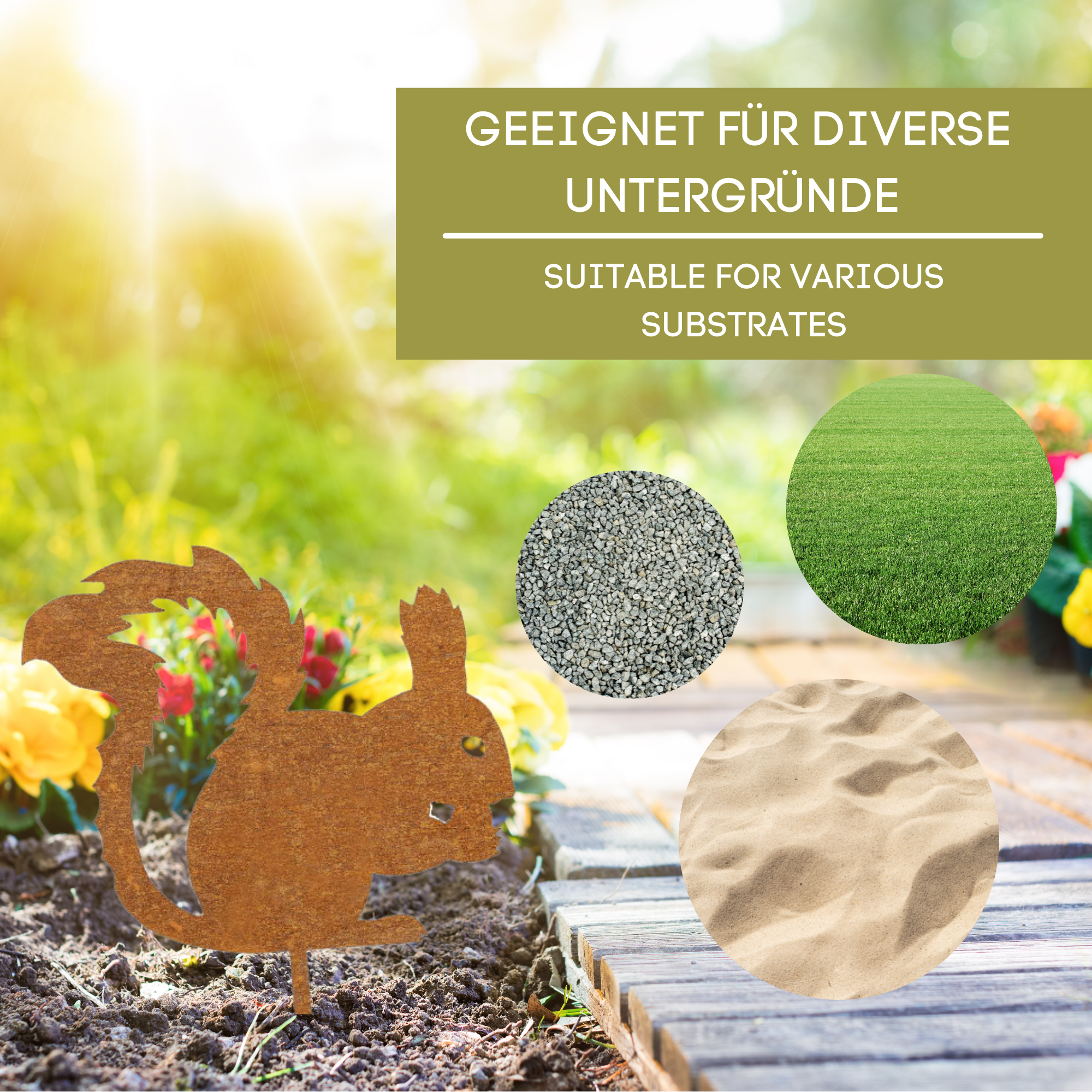 Edelrost Eichhörnchen Gartenstecker-einfach einsteckbare Rostdeko aus hochwertigem Cortenstahl - Gartendeko rost