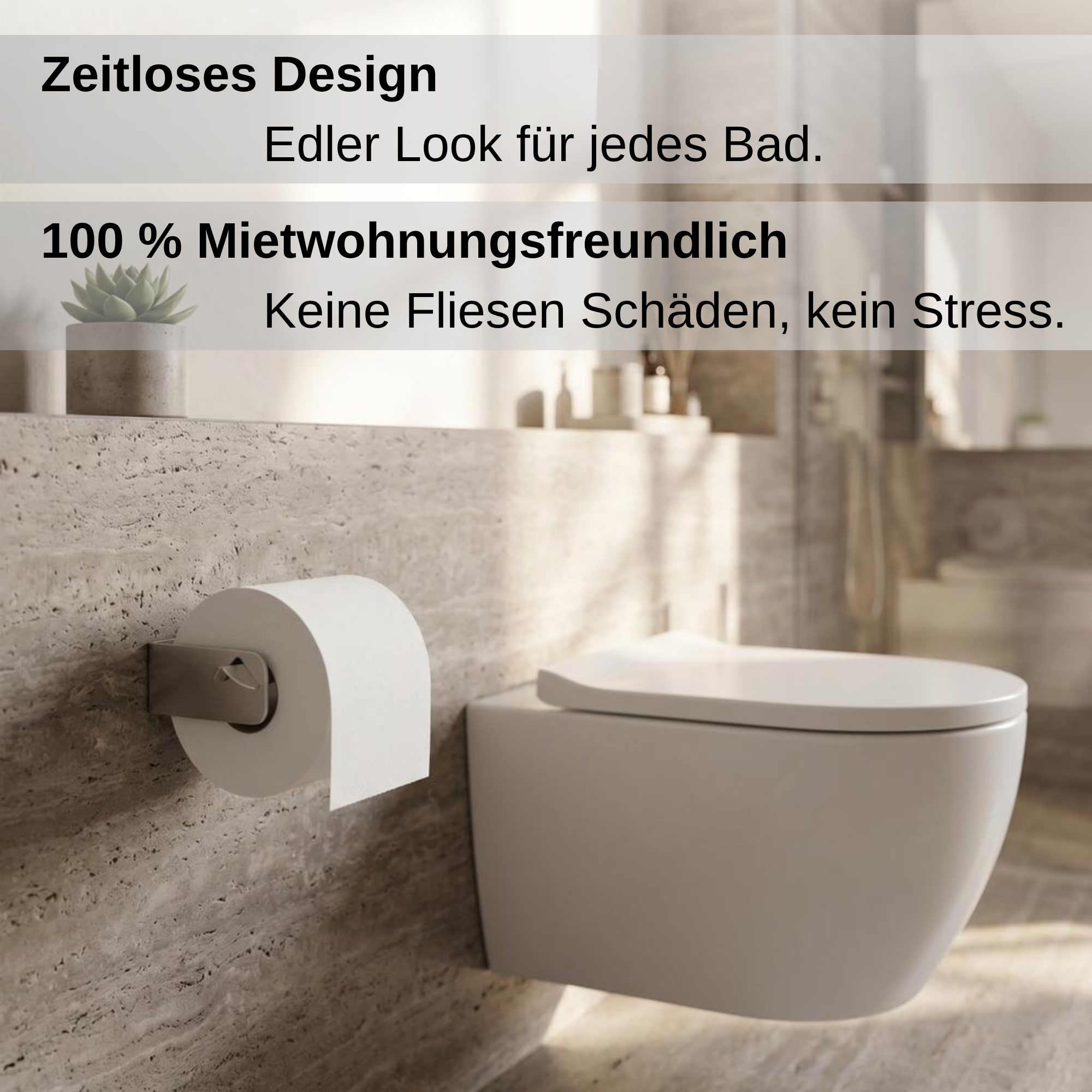Toilettenpapierhalter aus Edelstahl – Klopapierhalter ohne Bohren – Klorollenhalter zum Kleben – Sicherer Halt an der Wand – Zeitloses Design – Made in Europa