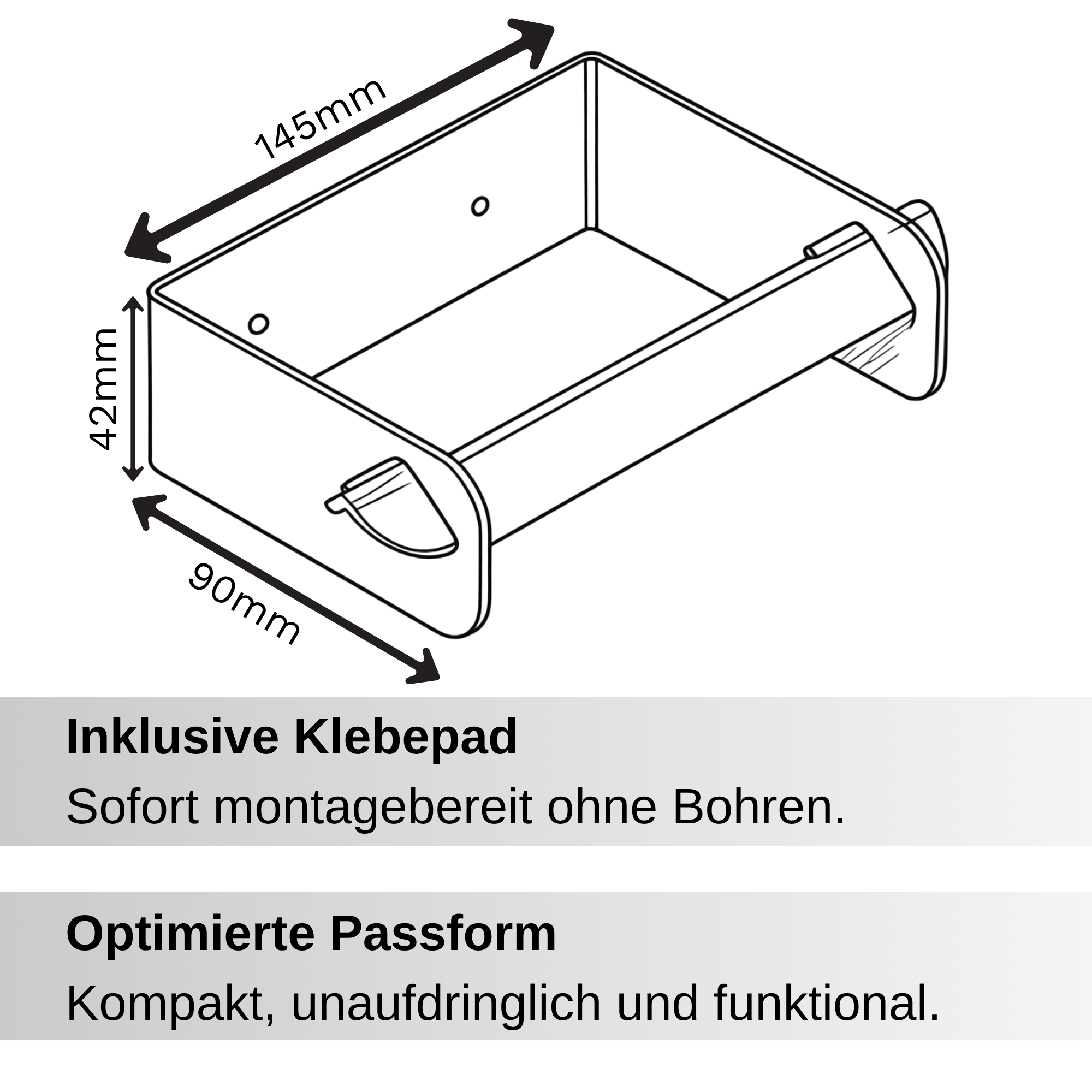 Toilettenpapierhalter aus Edelstahl – Klopapierhalter ohne Bohren – Klorollenhalter zum Kleben – Sicherer Halt an der Wand – Zeitloses Design – Made in Europa